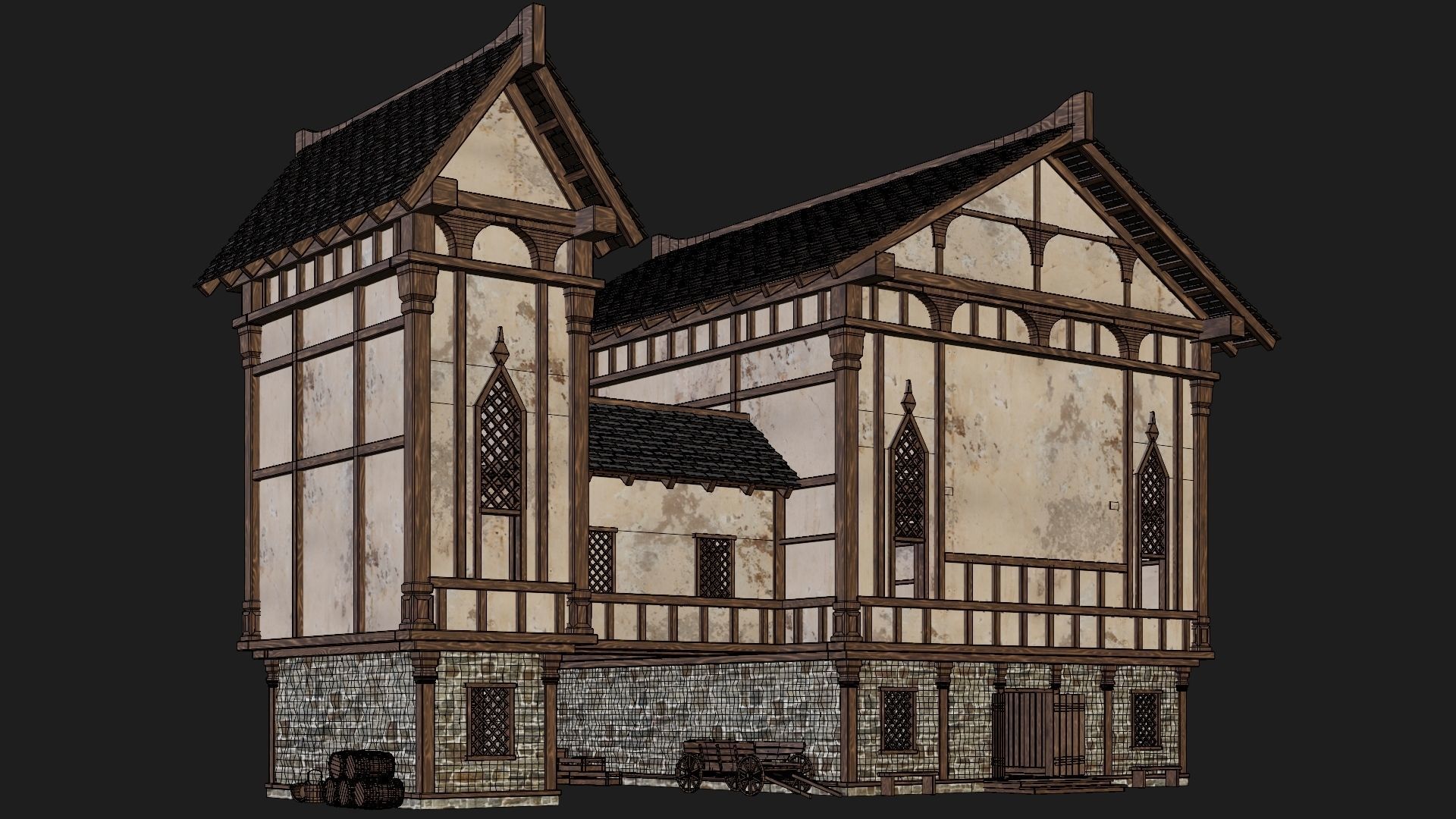 Old Medieval Building 4K Textures GameReady 104 Low-poly 3D model_6