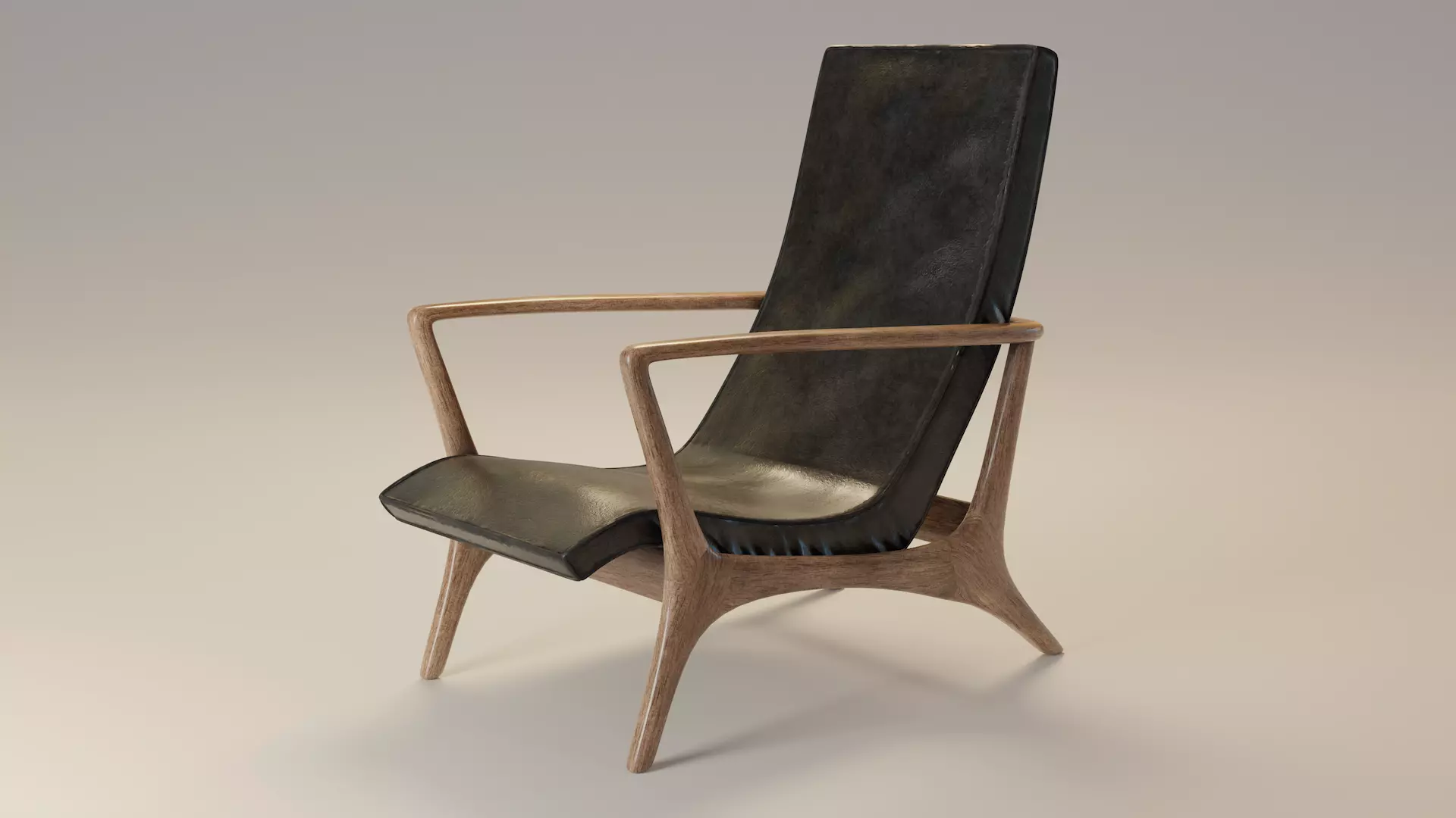 Mid-Century Armchair Low-poly 3D model_0