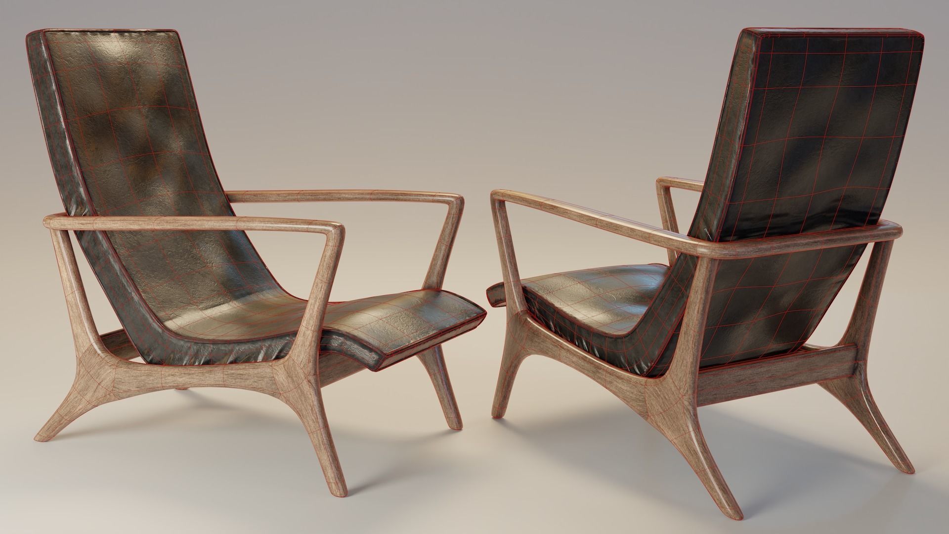 Mid-Century Armchair Low-poly 3D model_5