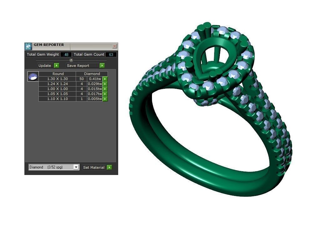 Pear Shape Diamond Engagement Ring -CRL001 3D print model_13