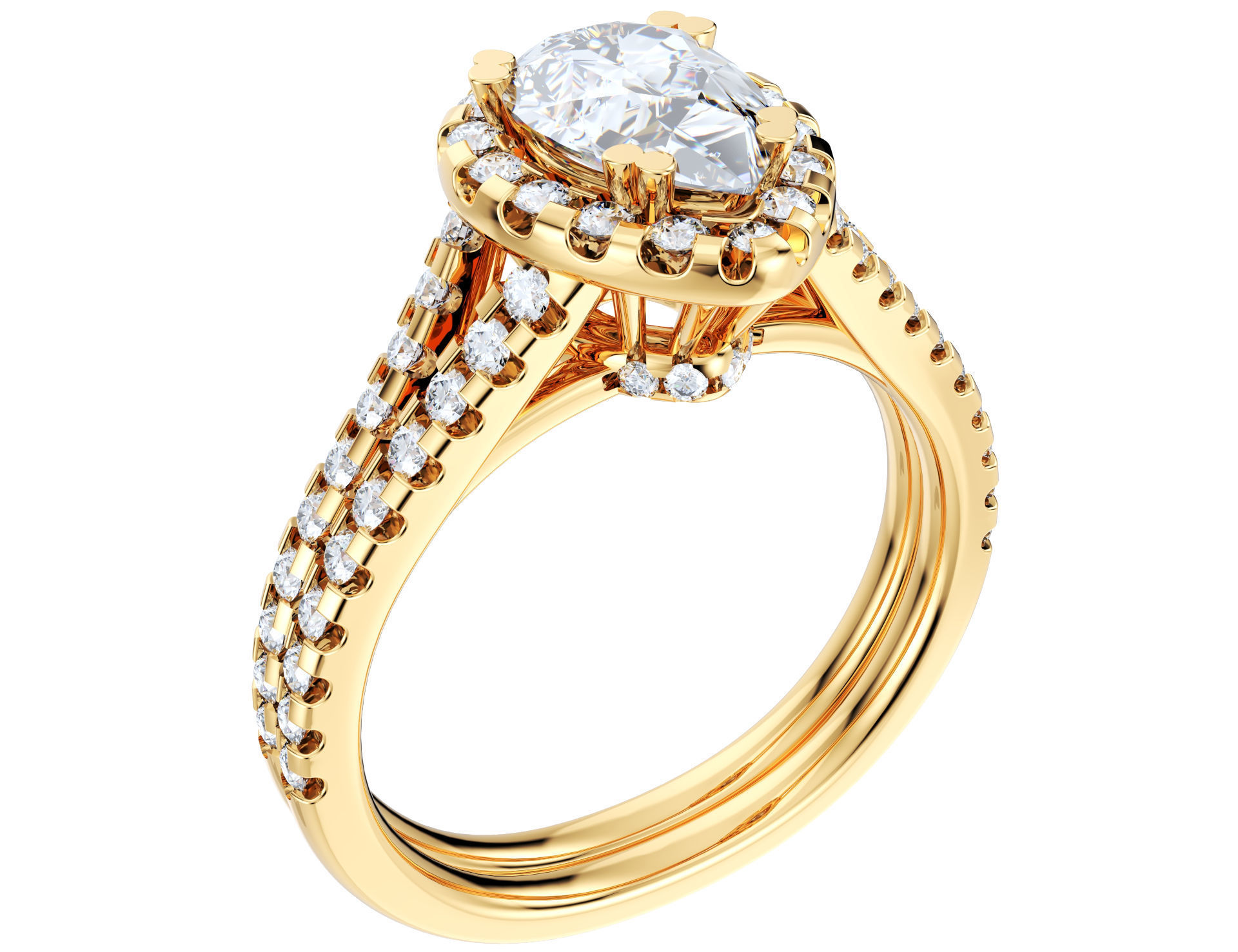 Pear Shape Diamond Engagement Ring -CRL001 3D print model_6