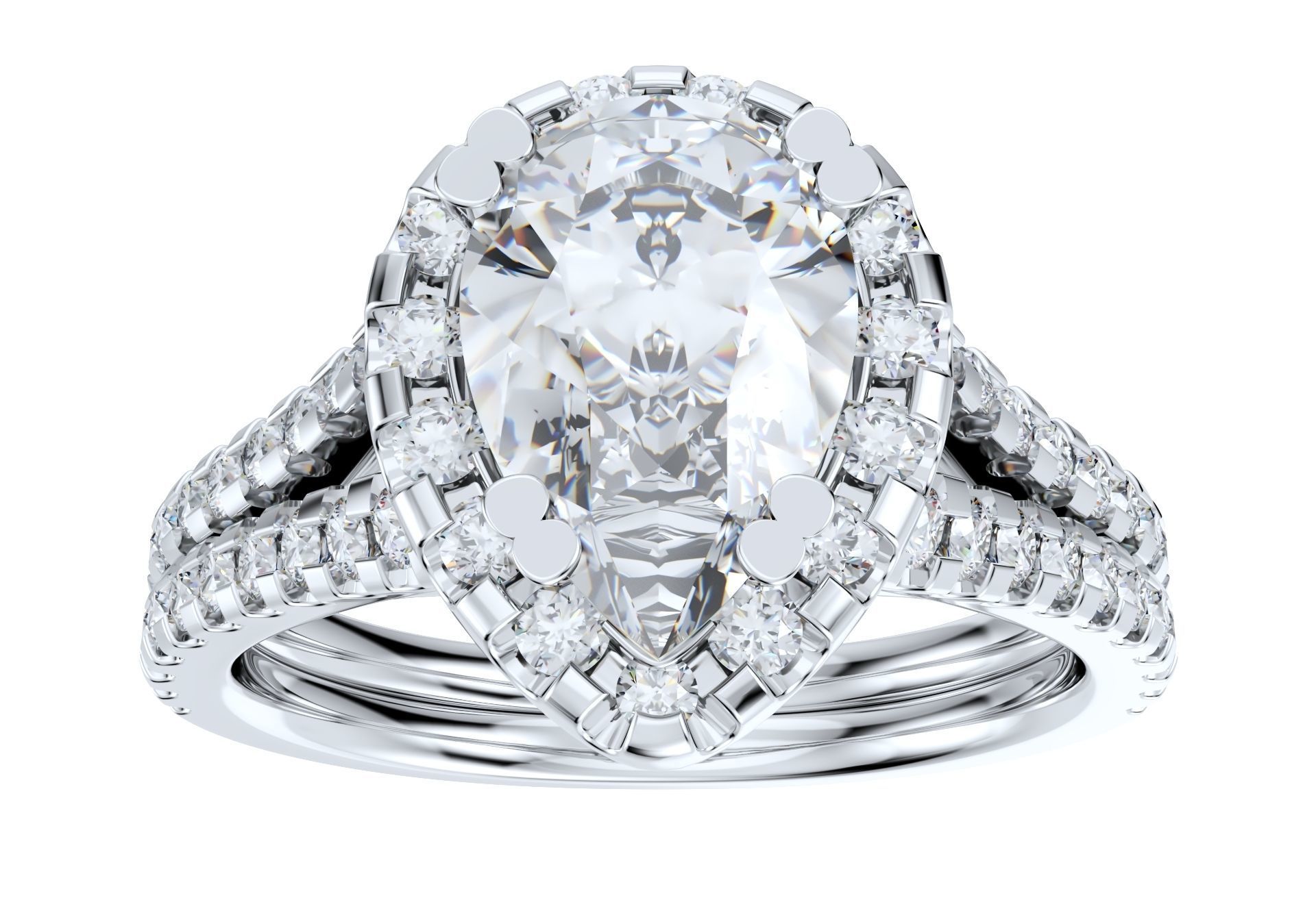 Pear Shape Diamond Engagement Ring -CRL001 3D print model_3