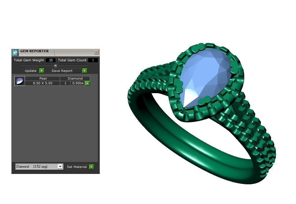 Pear Shape Diamond Engagement Ring -CRL001 3D print model_14