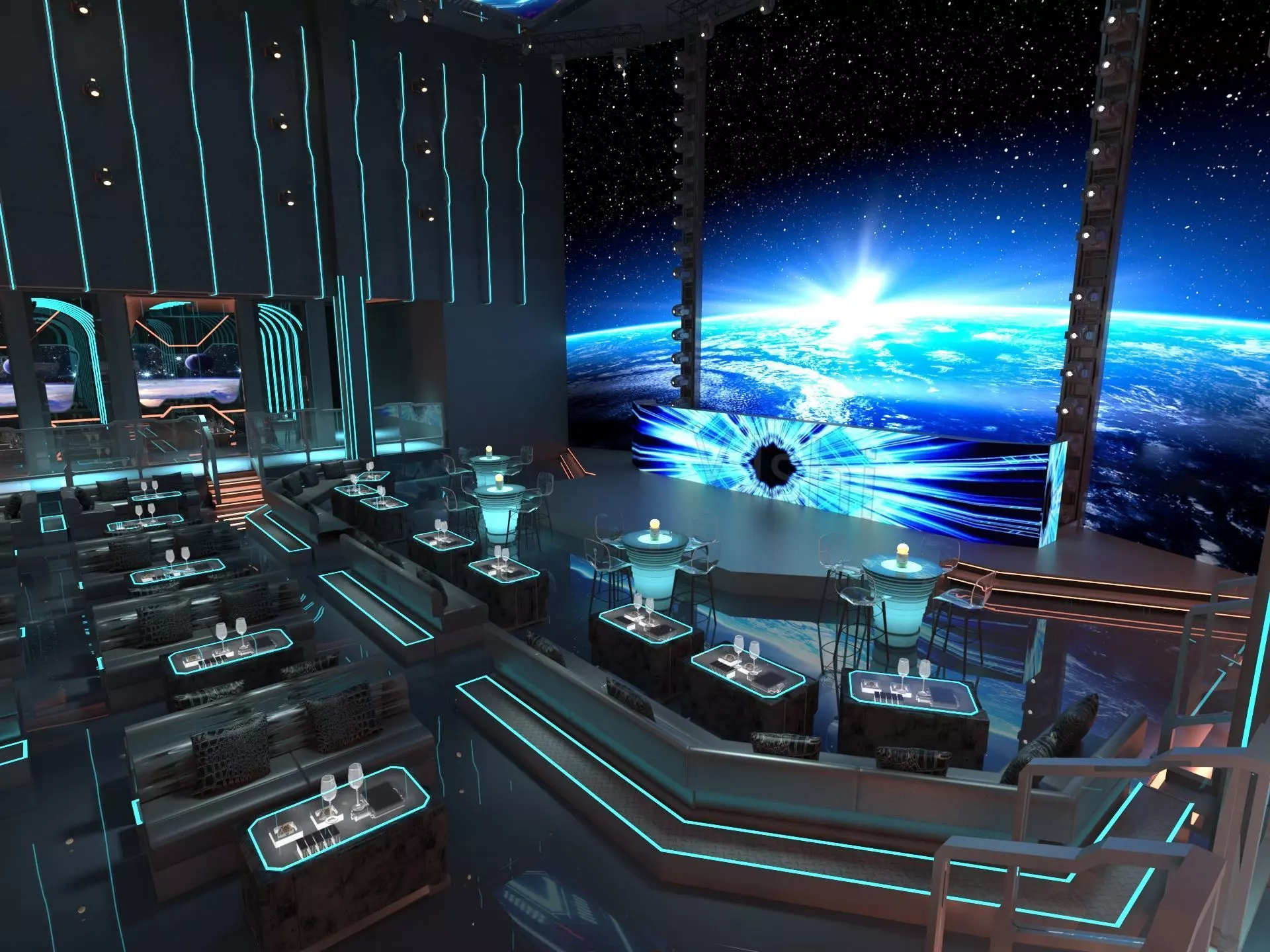 Bar 1 futuristic restaurant interior design 3D model