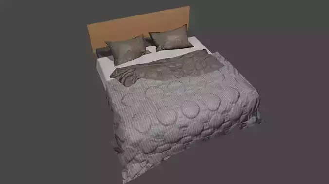 Low Poly Bed with pillows and blankets Low-poly 3D model