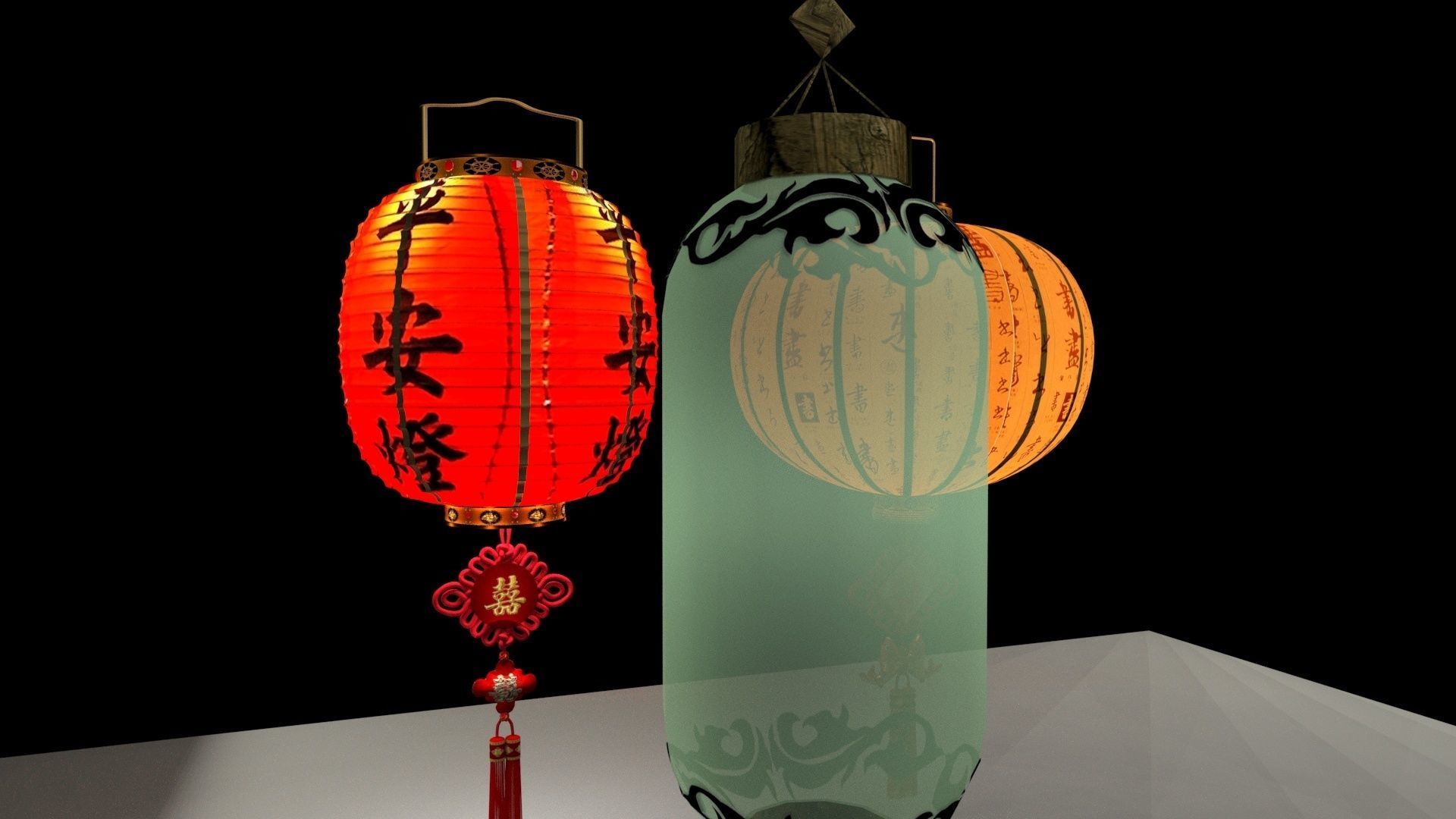 Chinese red lantern 3D model_3