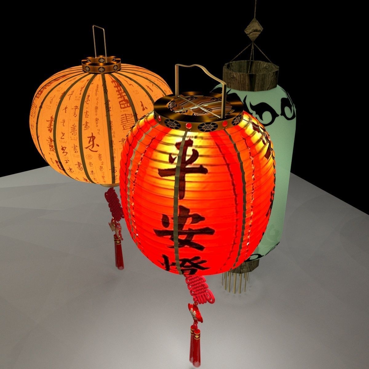 Chinese red lantern 3D model_10