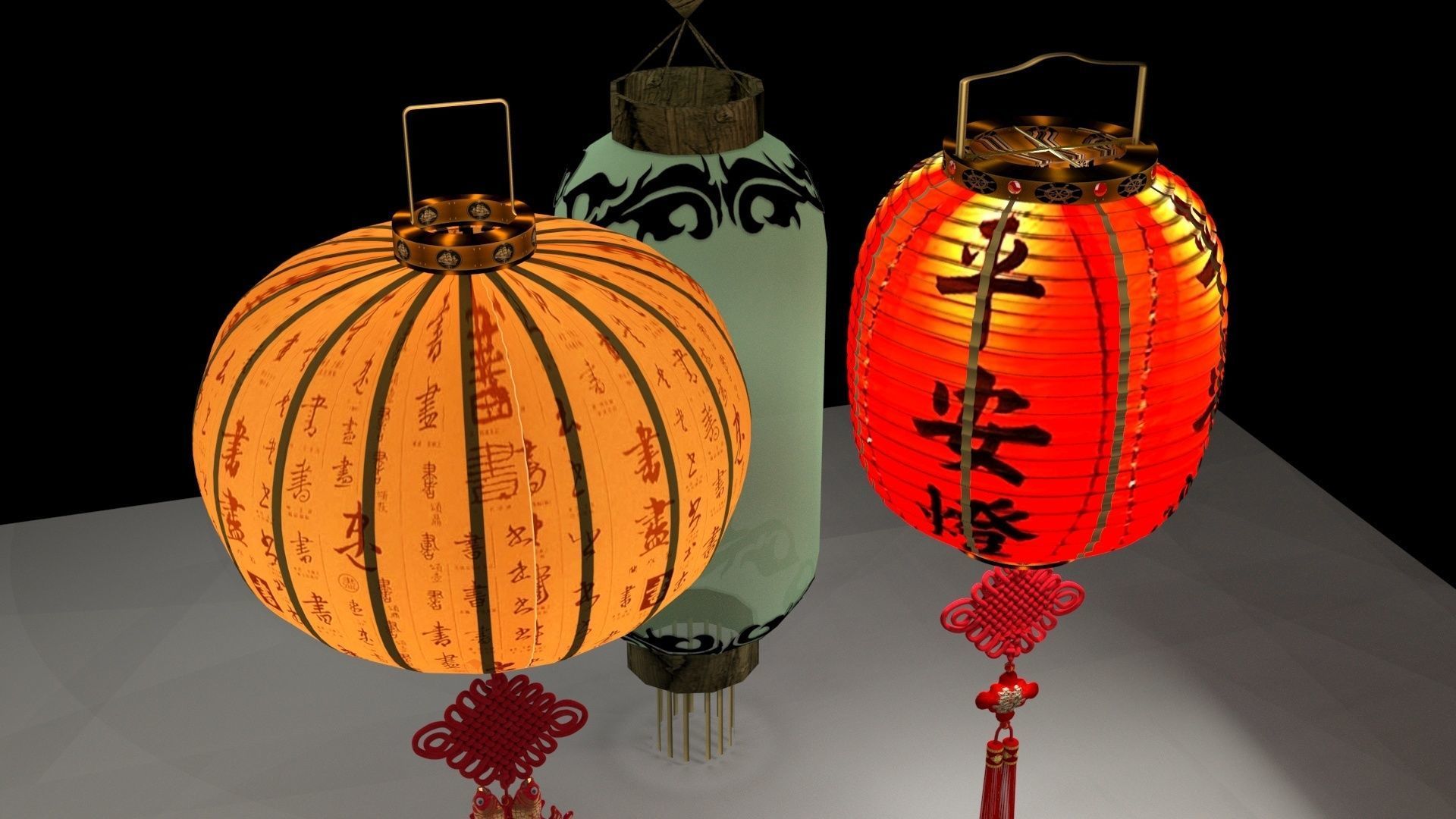 Chinese red lantern 3D model_6