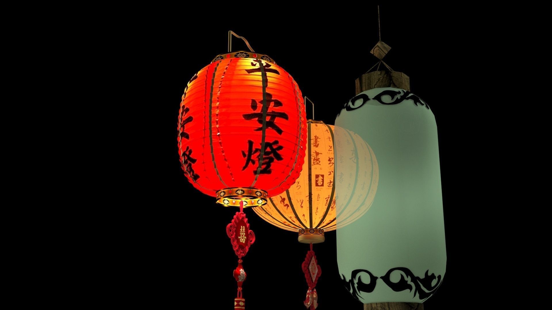 Chinese red lantern 3D model_1