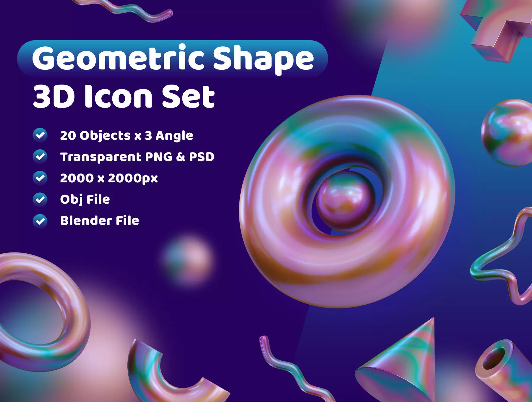 Abstract Geometric Shape Icon Pack 3D Model Low-poly 3D model_0
