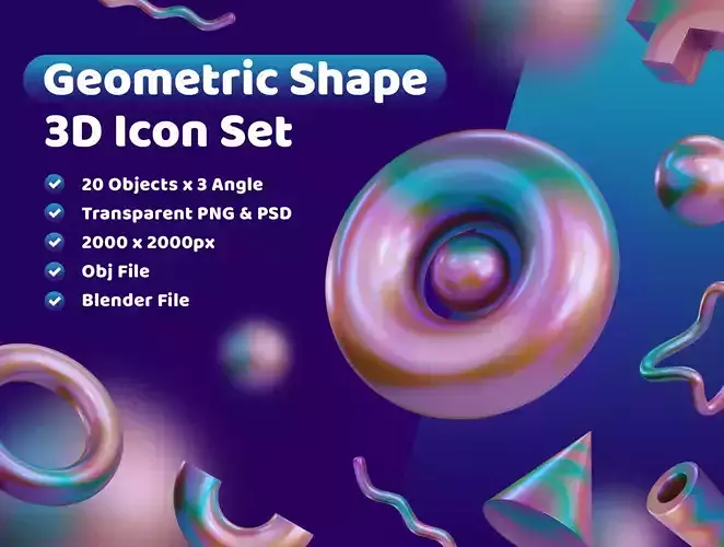 Abstract Geometric Shape Icon Pack 3D Model Low-poly 3D model