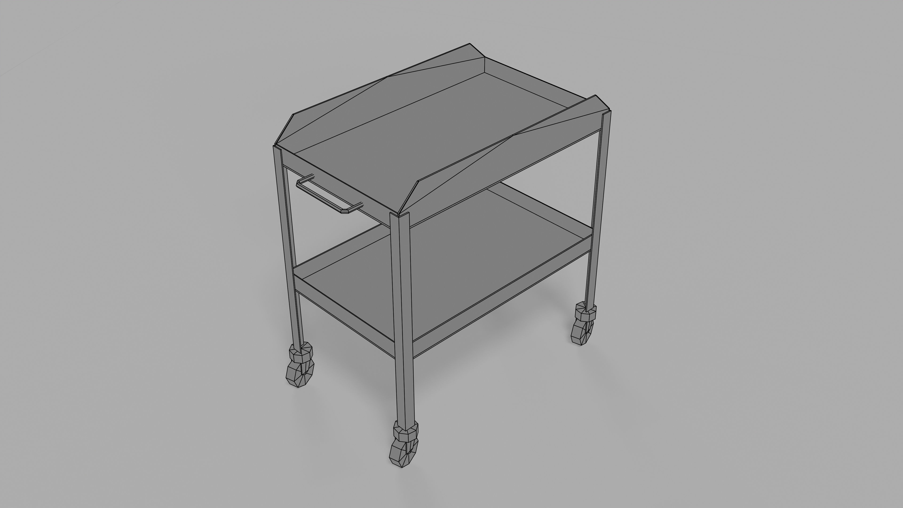 table metal on wheeled blue Low-poly 3D model_1