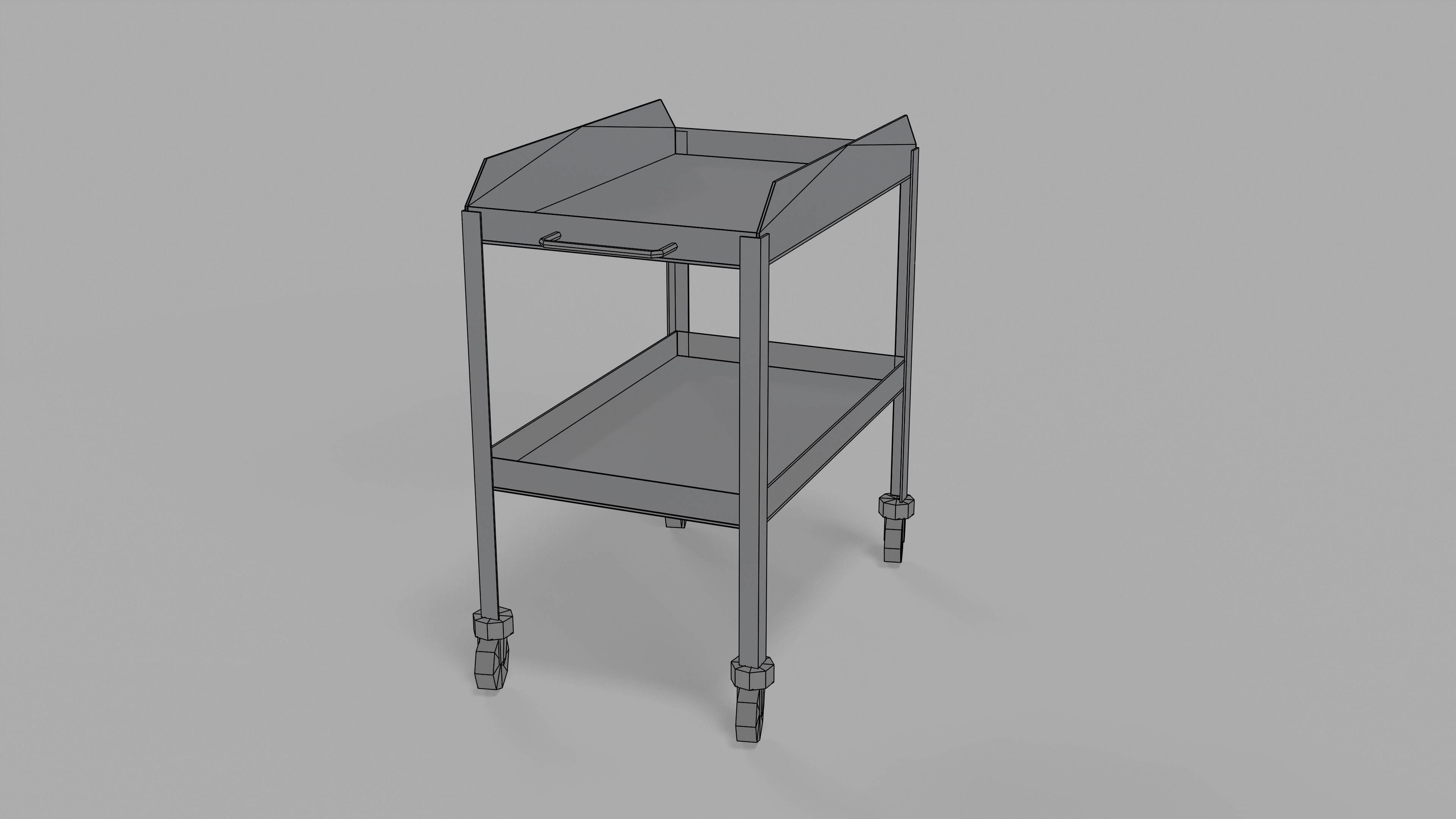 table metal on wheeled blue Low-poly 3D model_5