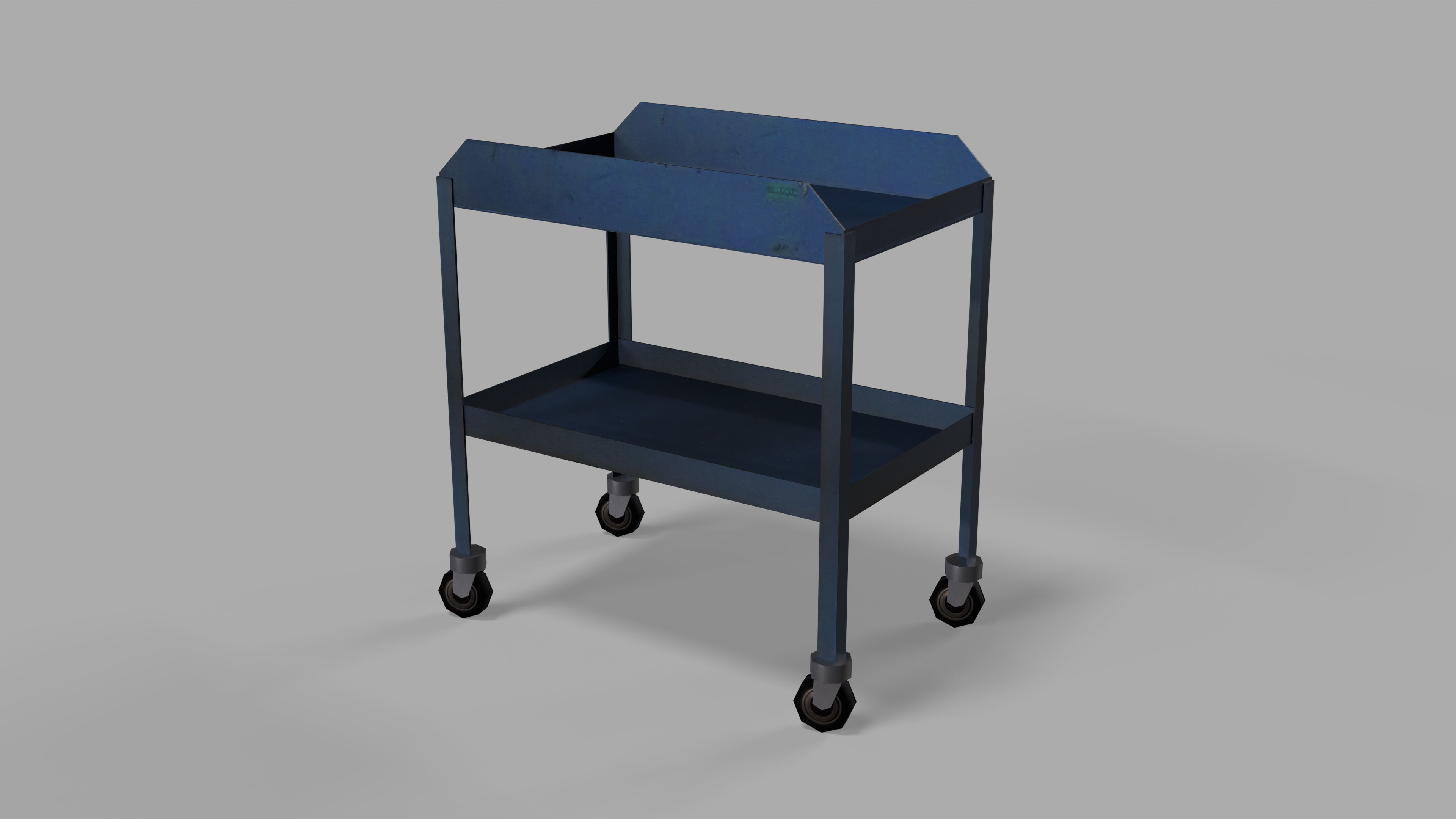 table metal on wheeled blue Low-poly 3D model_2