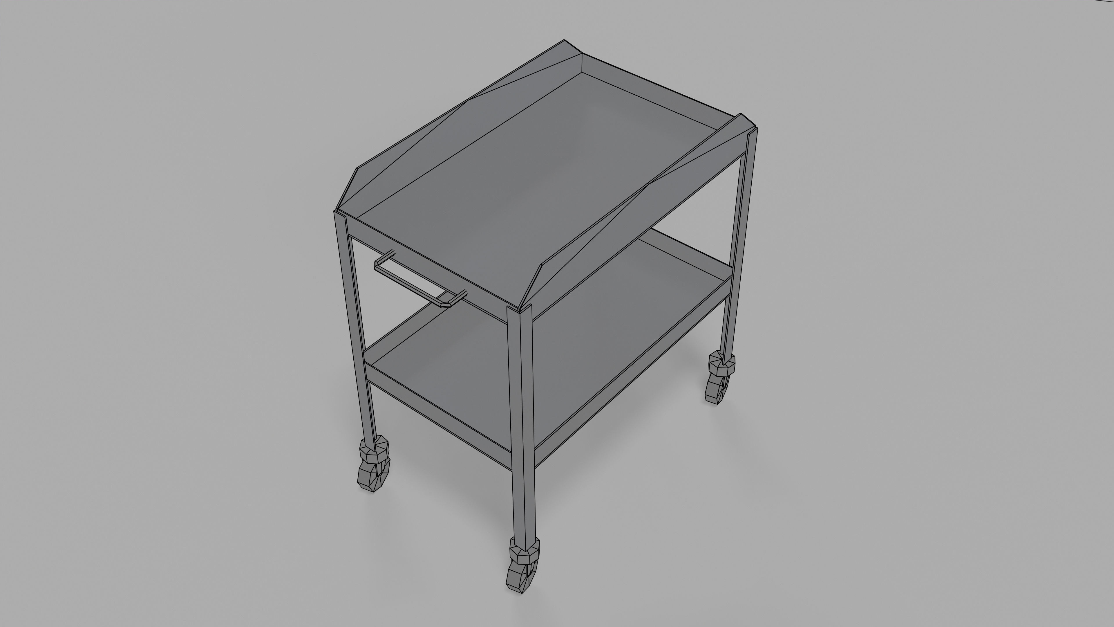 table metal on wheeled blue Low-poly 3D model_9