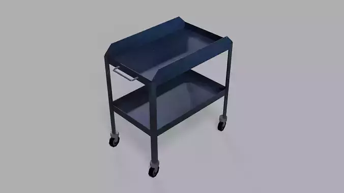 table metal on wheeled blue Low-poly 3D model