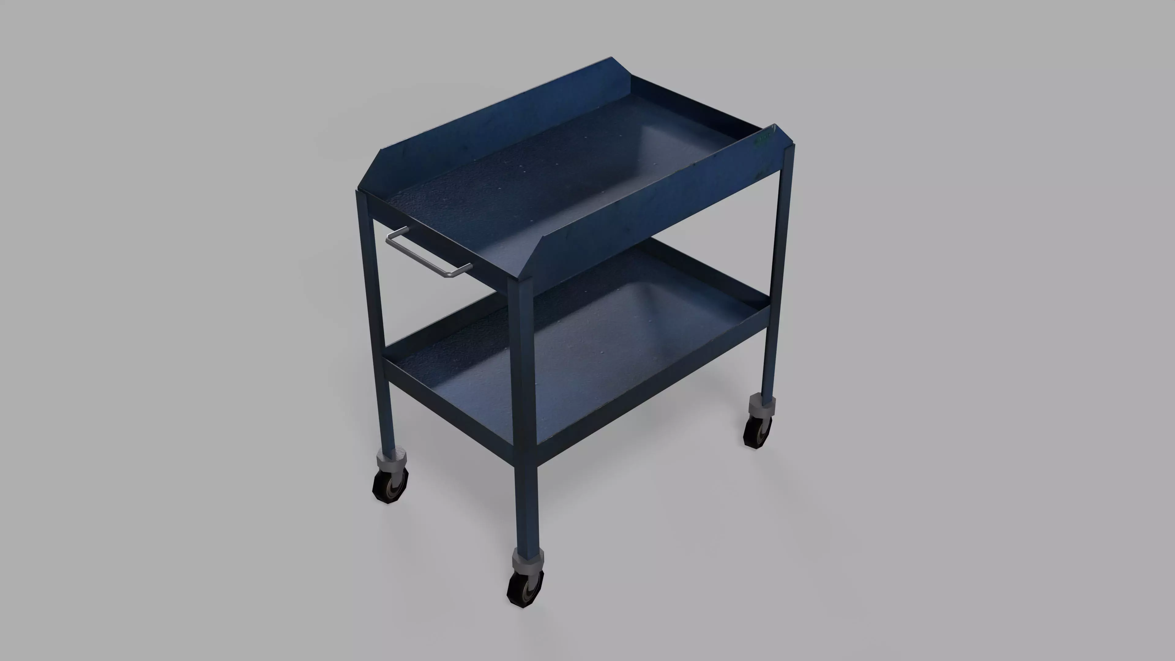 table metal on wheeled blue Low-poly 3D model_0