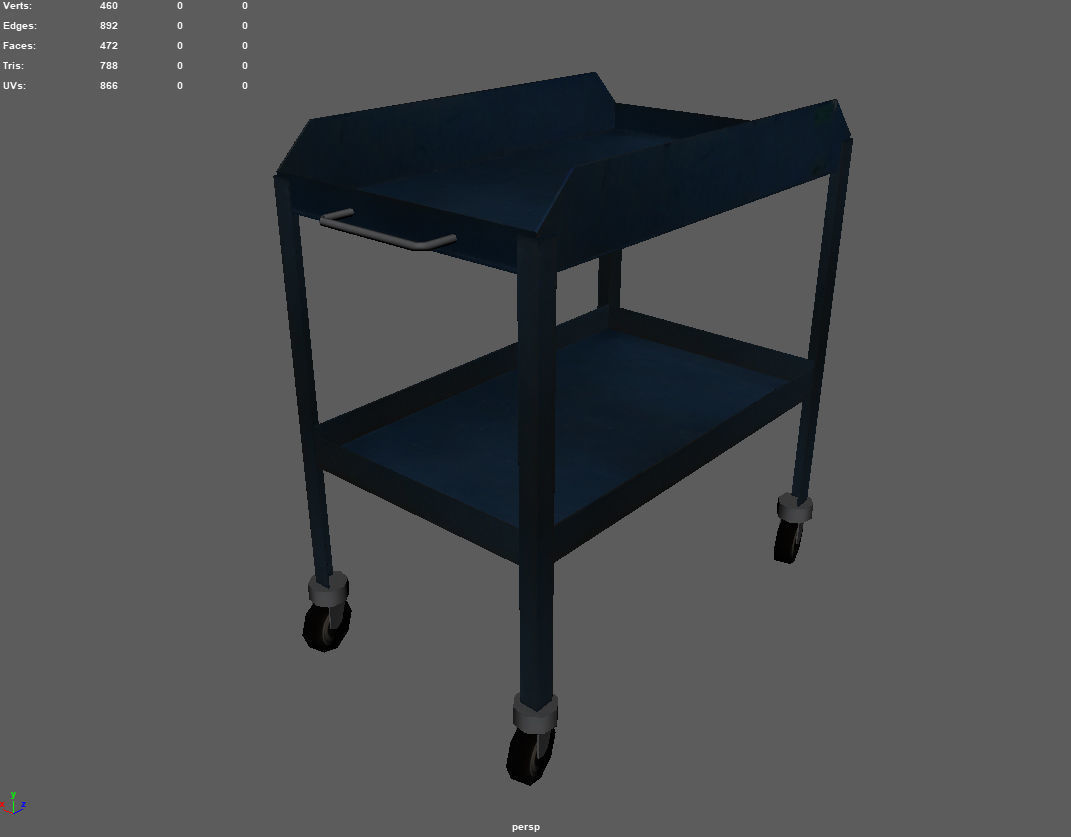 table metal on wheeled blue Low-poly 3D model_14