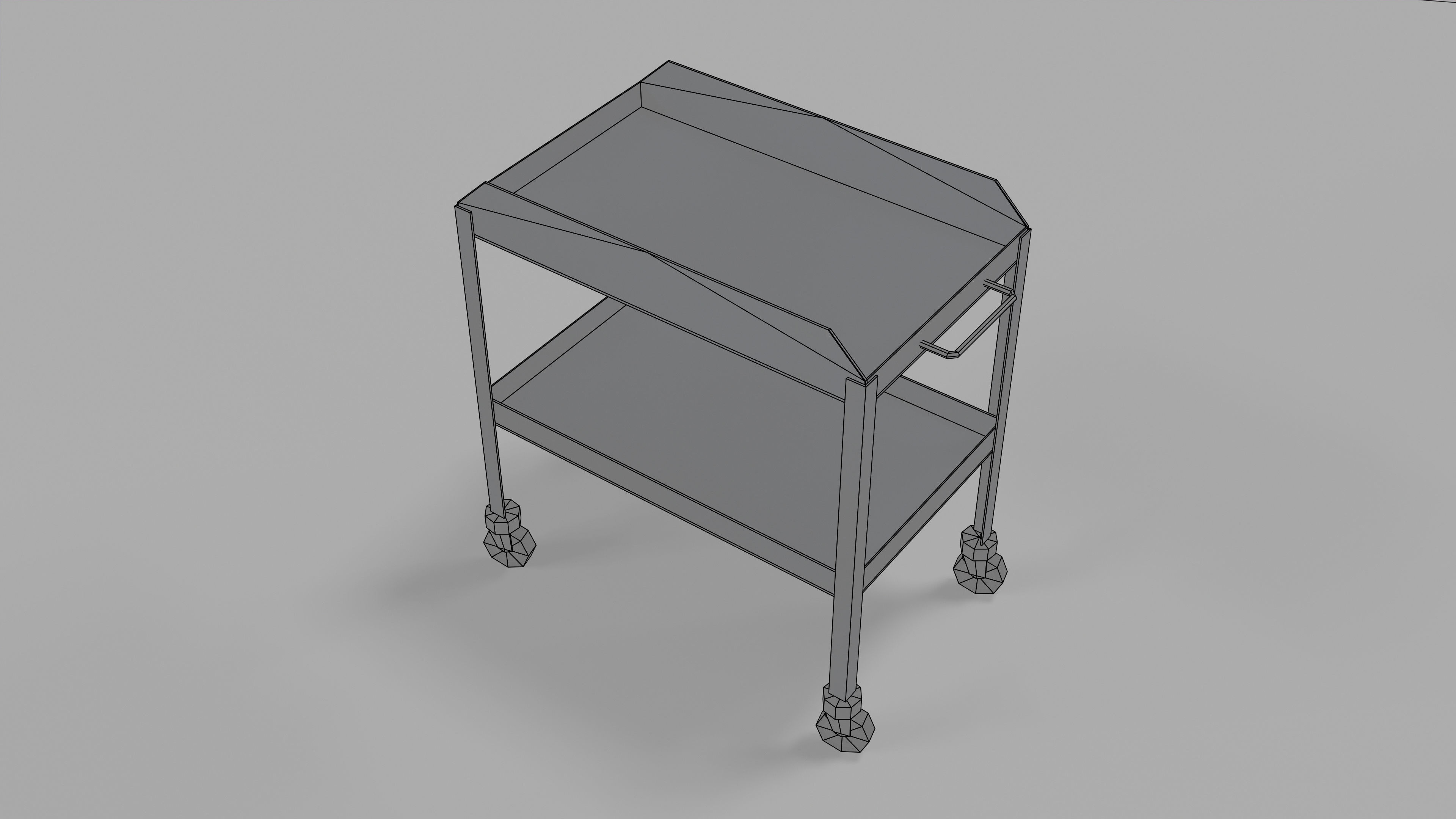 table metal on wheeled blue Low-poly 3D model_11