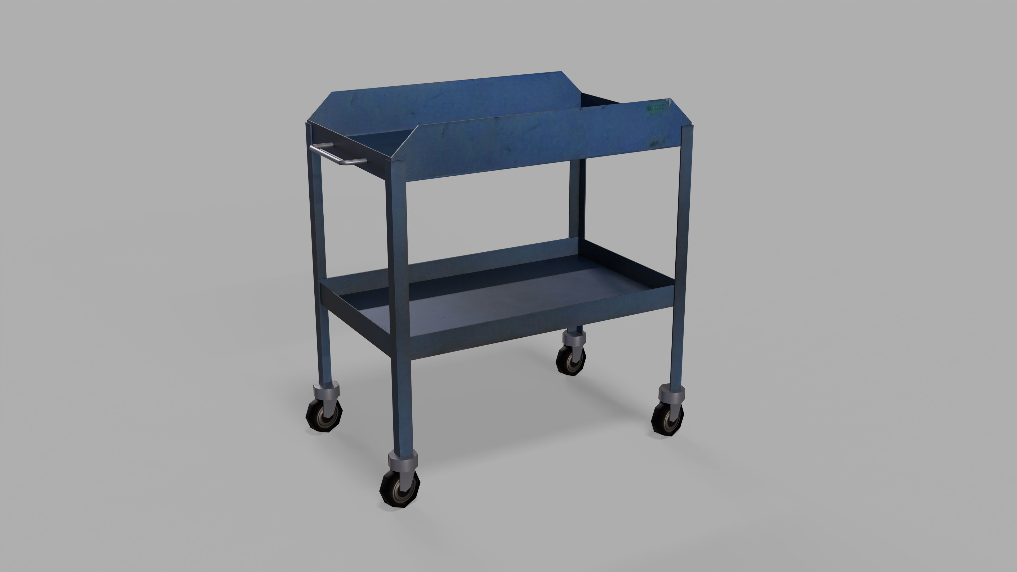 table metal on wheeled blue Low-poly 3D model_6