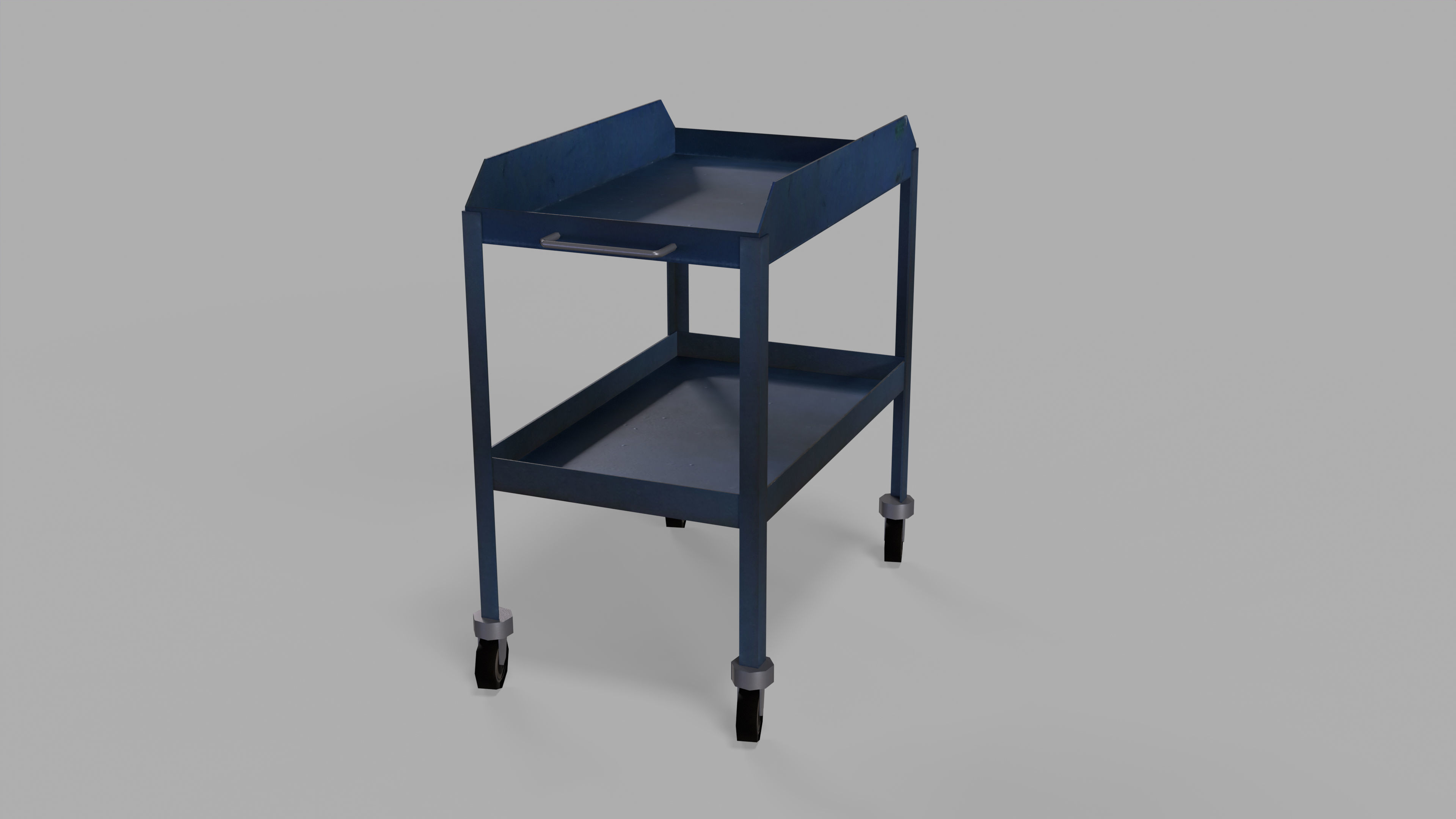 table metal on wheeled blue Low-poly 3D model_4