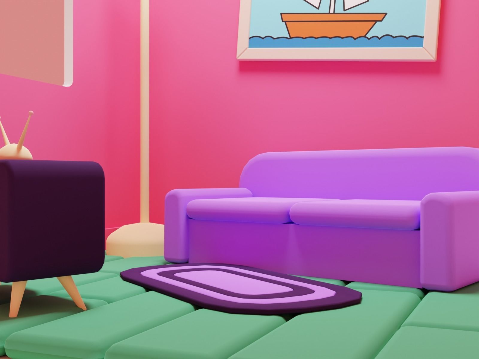 New Pink Isometric Room model on Blender 3D model_1