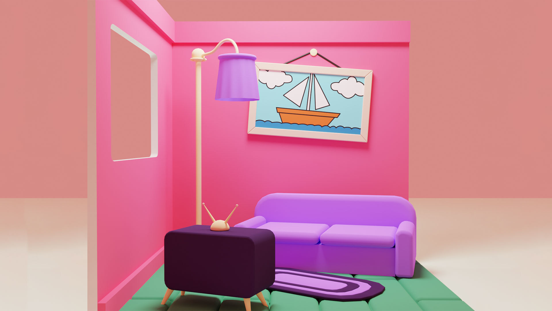 New Pink Isometric Room model on Blender 3D model_4