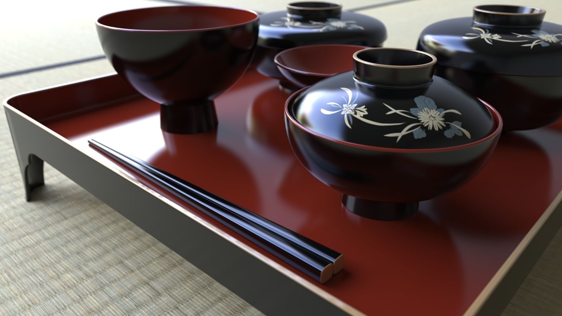 Tableware set japanese first meal set 3D model_1