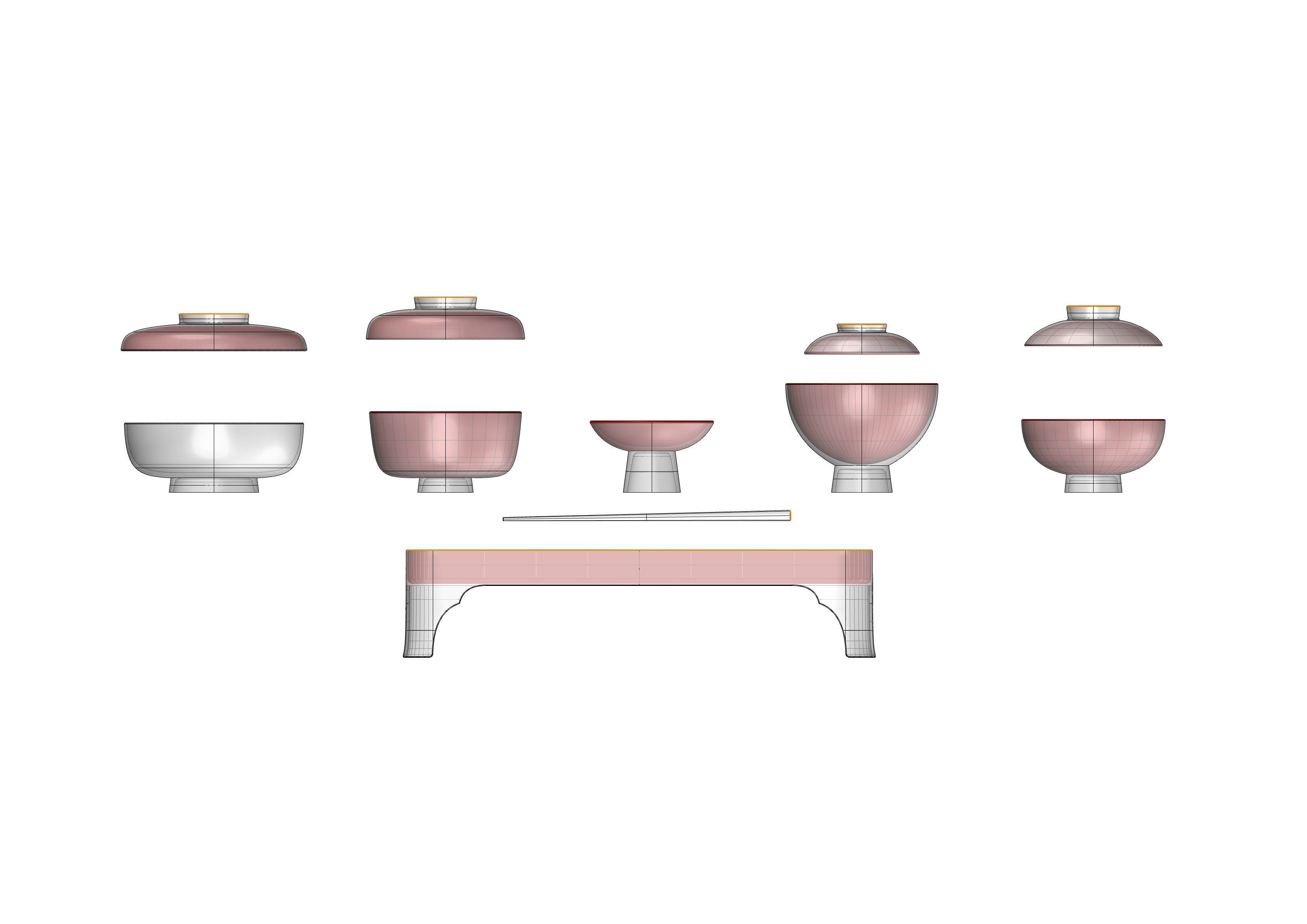 Tableware set japanese first meal set 3D model_7
