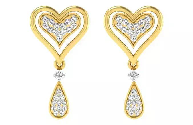 Women Heart Drop Earrings 3dm STL FBX OBJ Render Details