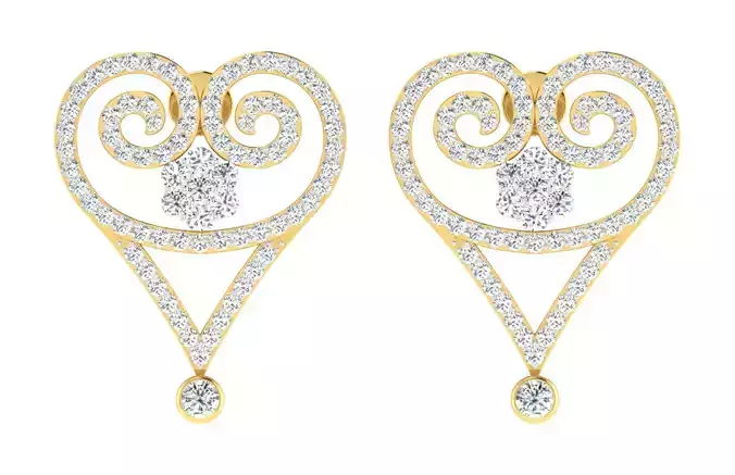 Women Heart Drop Earrings 3dm STL FBX OBJ Render Details