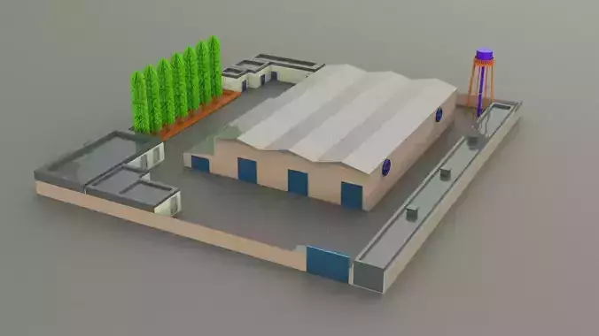 Building and industrial environment of a factory 3D print model