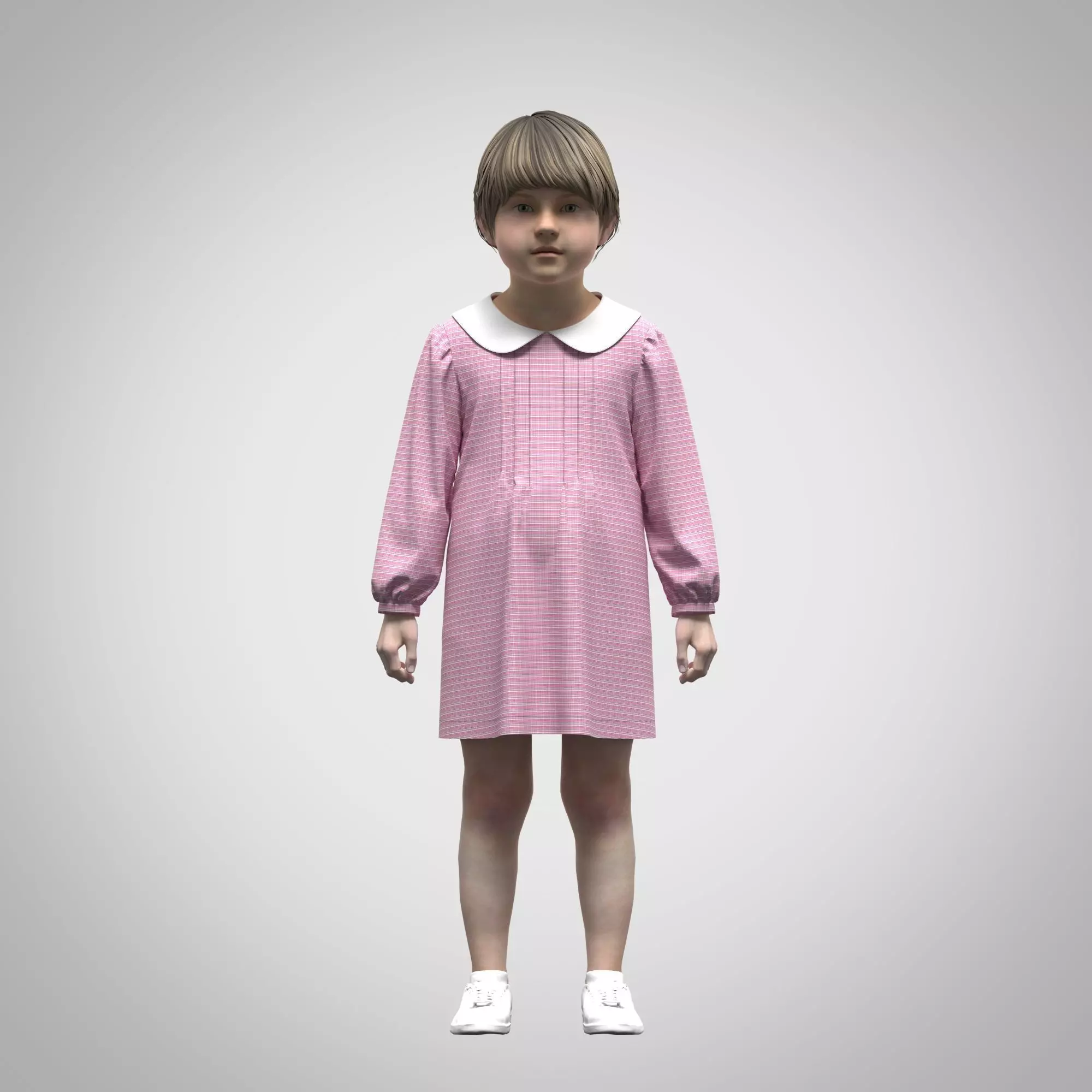 Girls Pan Collar Dress Low-poly 3D model_0