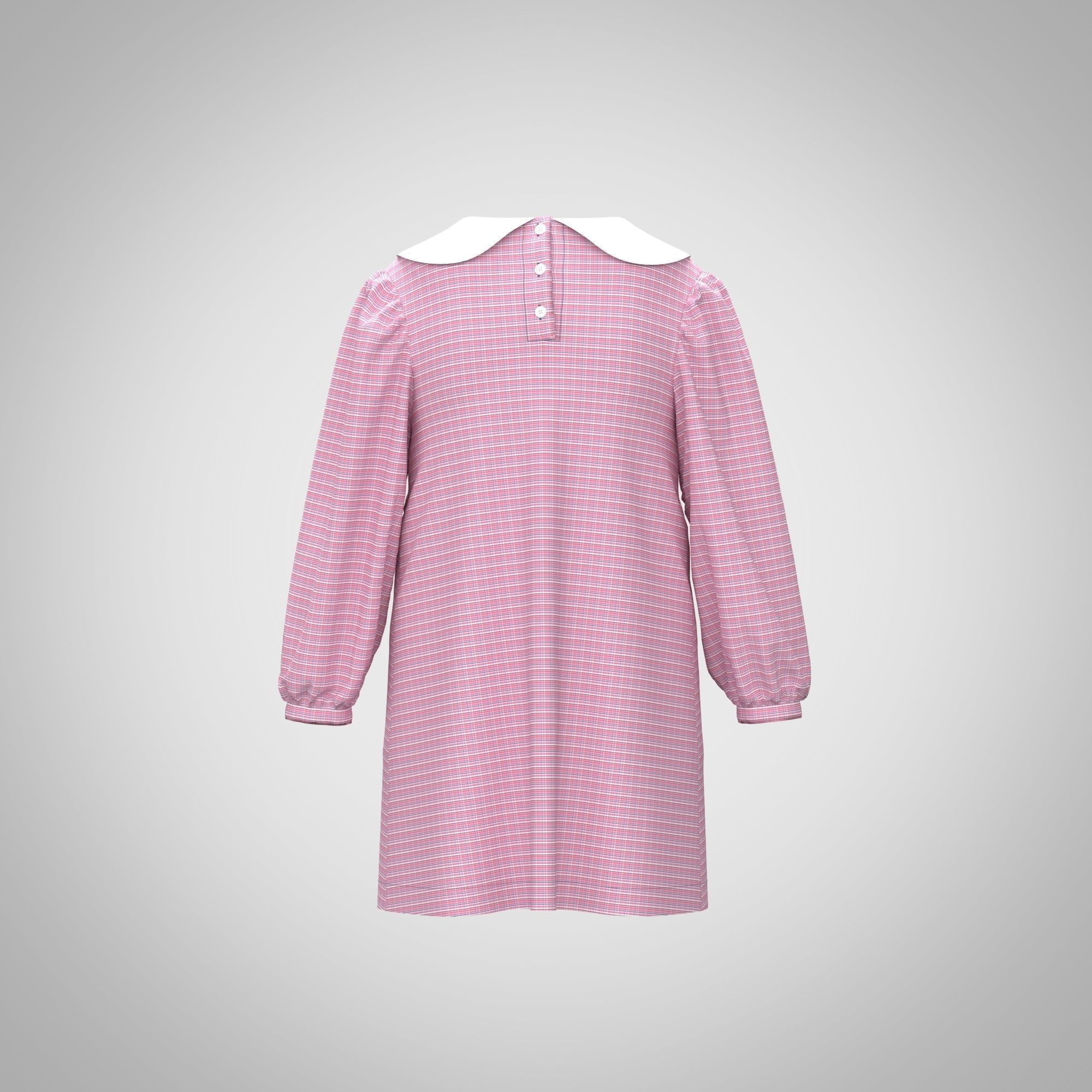 Girls Pan Collar Dress Low-poly 3D model_3