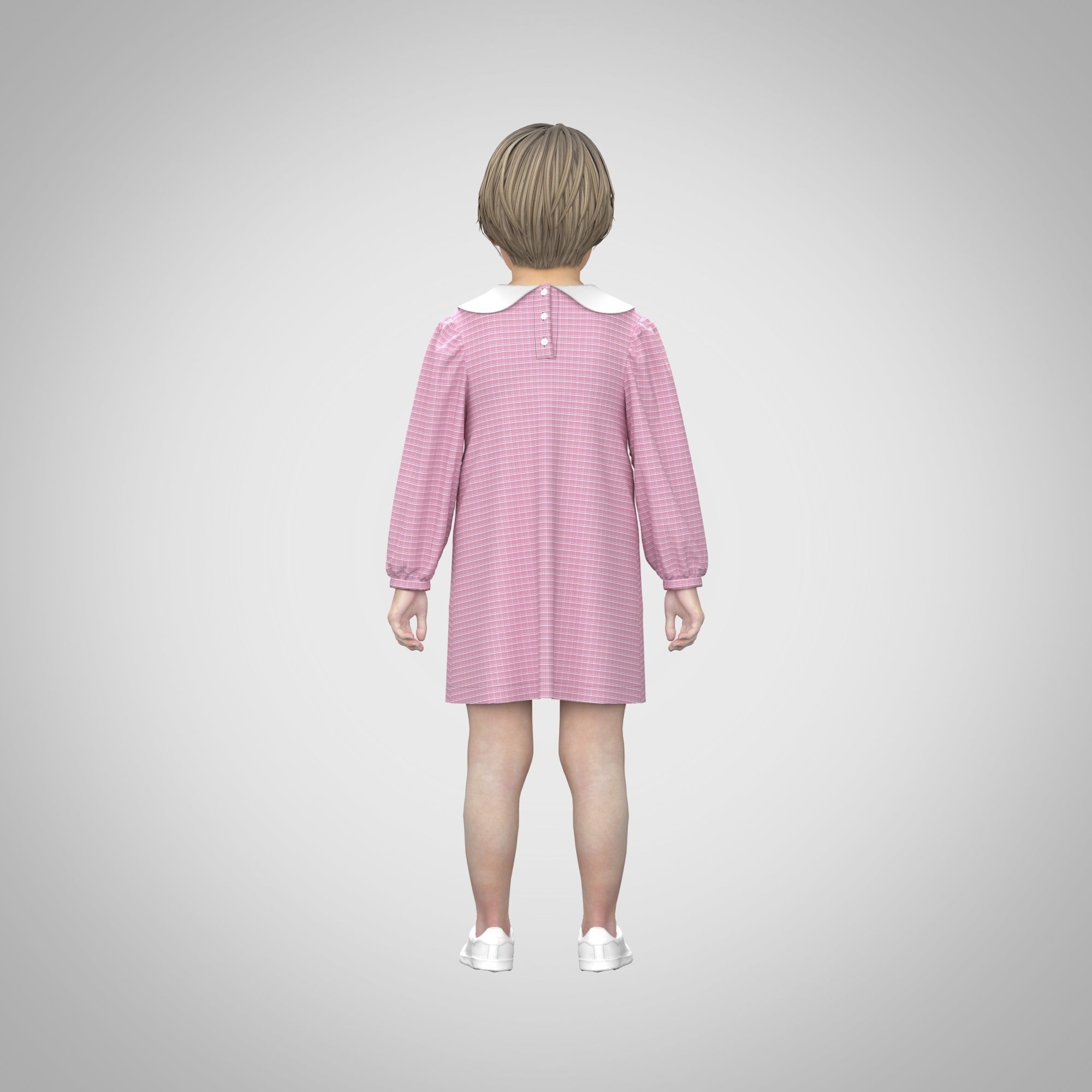 Girls Pan Collar Dress Low-poly 3D model_1