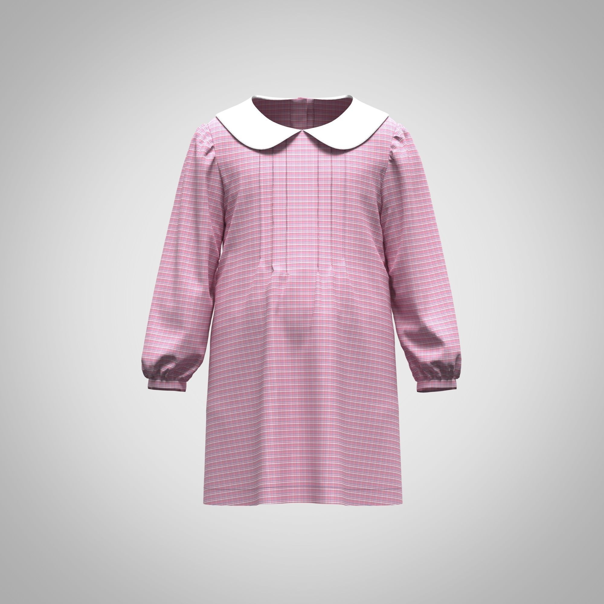 Girls Pan Collar Dress Low-poly 3D model_2