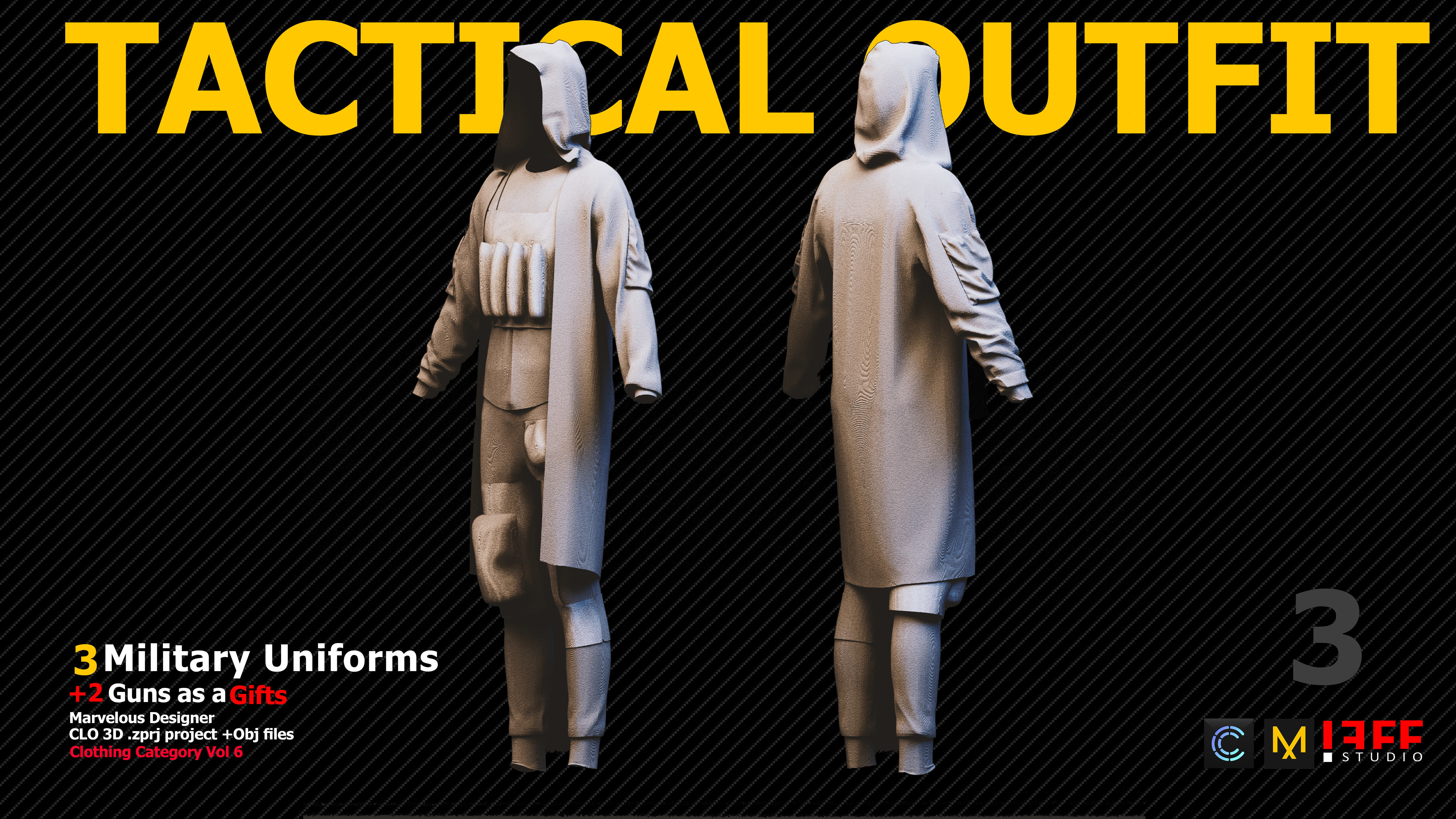 3 TACTICAL ARMY UNIFORMS Marvelous Designer and obj Low-poly 3D model_3