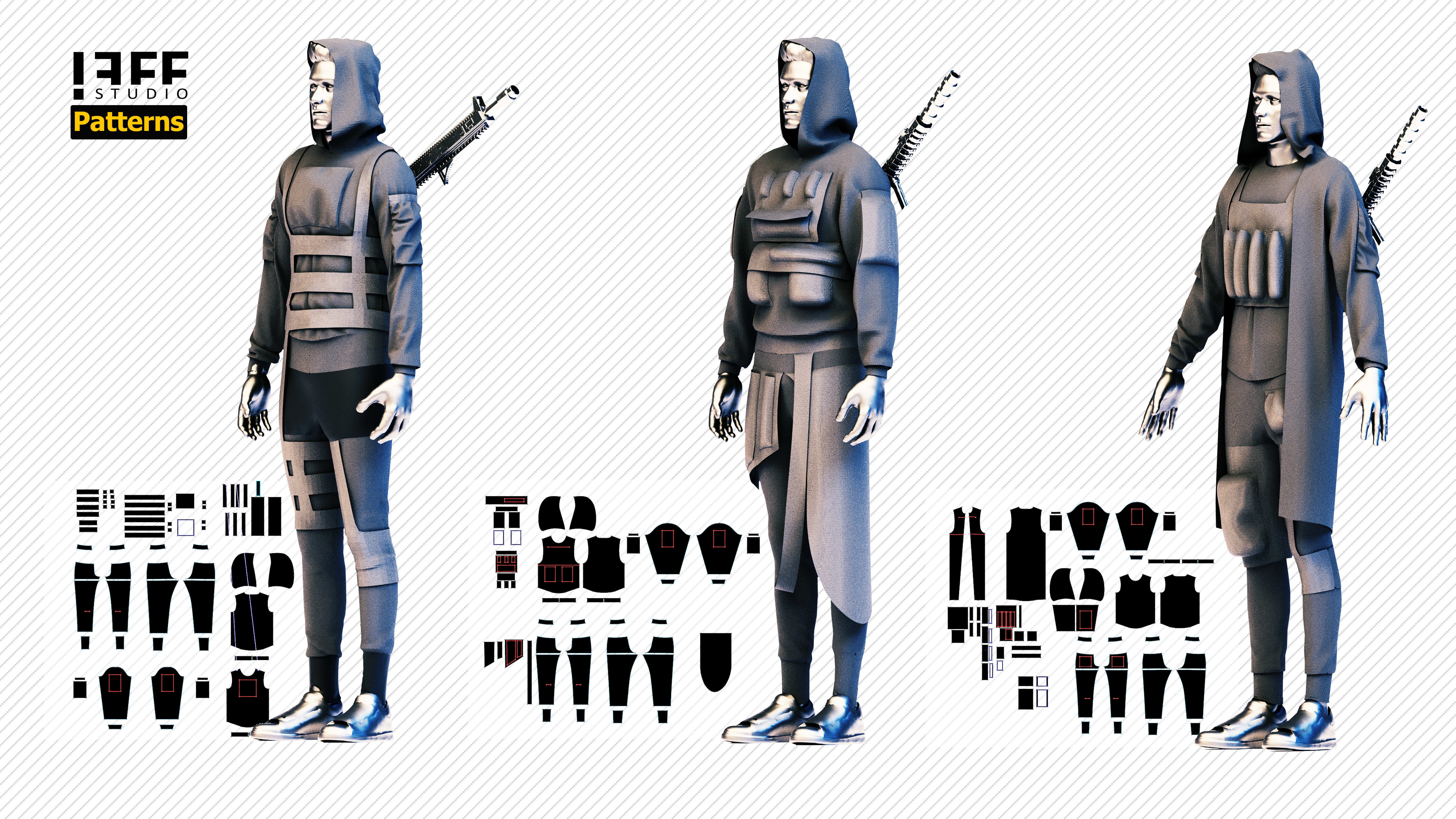 3 TACTICAL ARMY UNIFORMS Marvelous Designer and obj Low-poly 3D model_4
