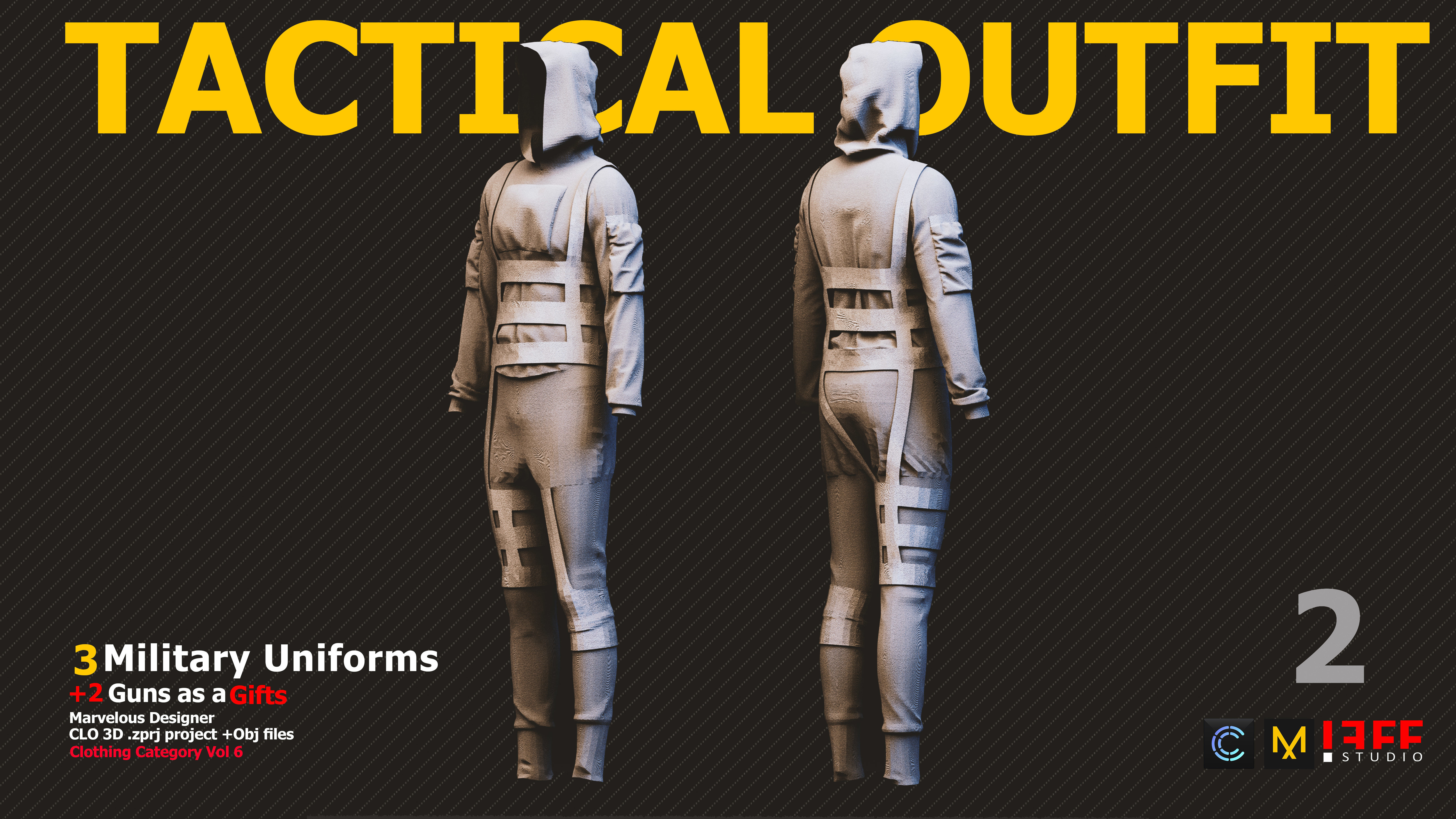 3 TACTICAL ARMY UNIFORMS Marvelous Designer and obj Low-poly 3D model_2