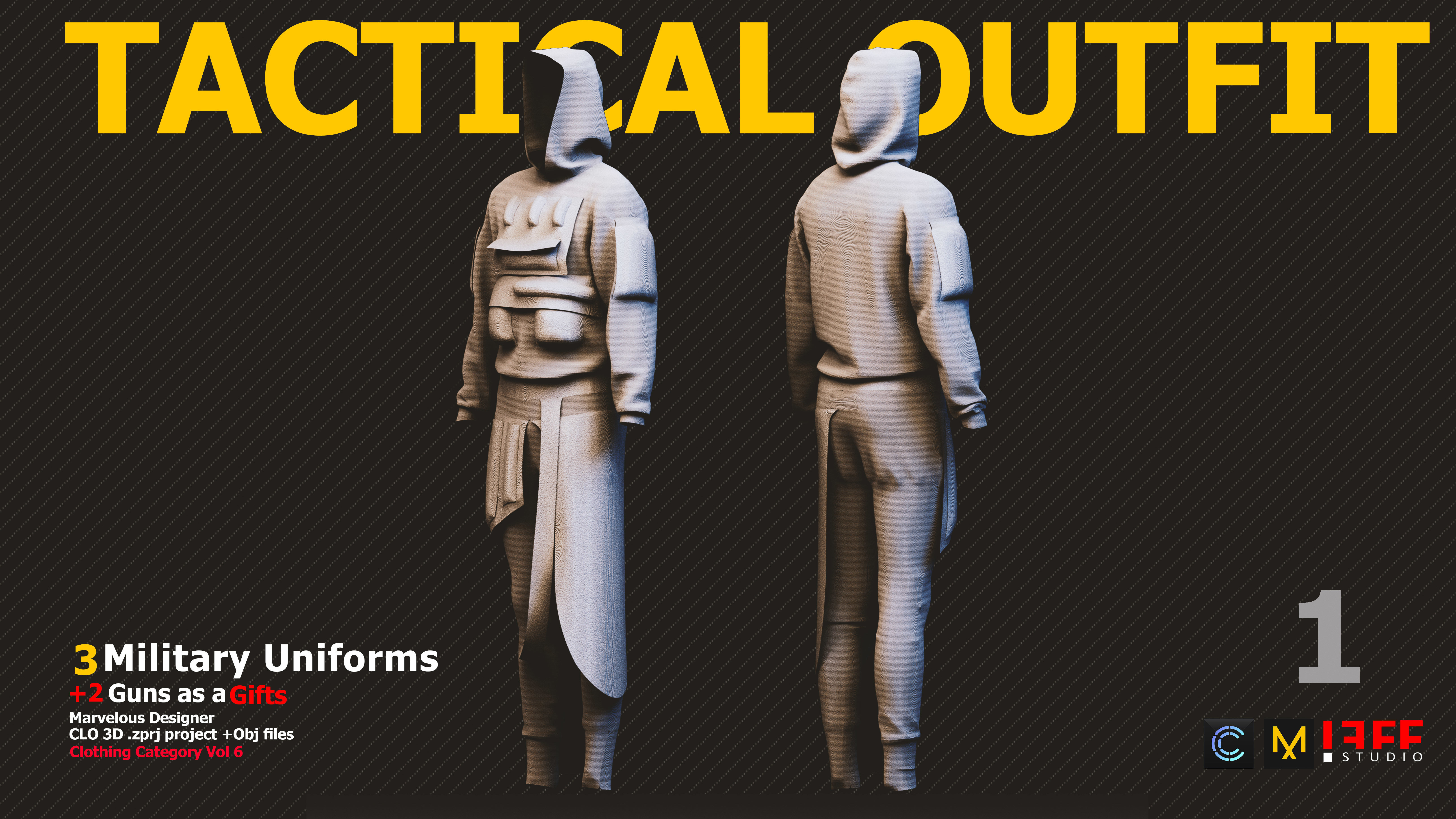 3 TACTICAL ARMY UNIFORMS Marvelous Designer and obj Low-poly 3D model_1