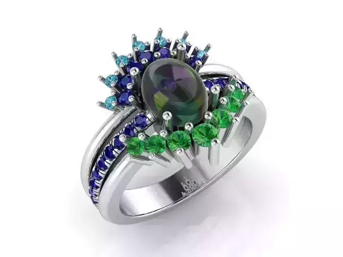 Sapphire and  Emerald Ring 1239