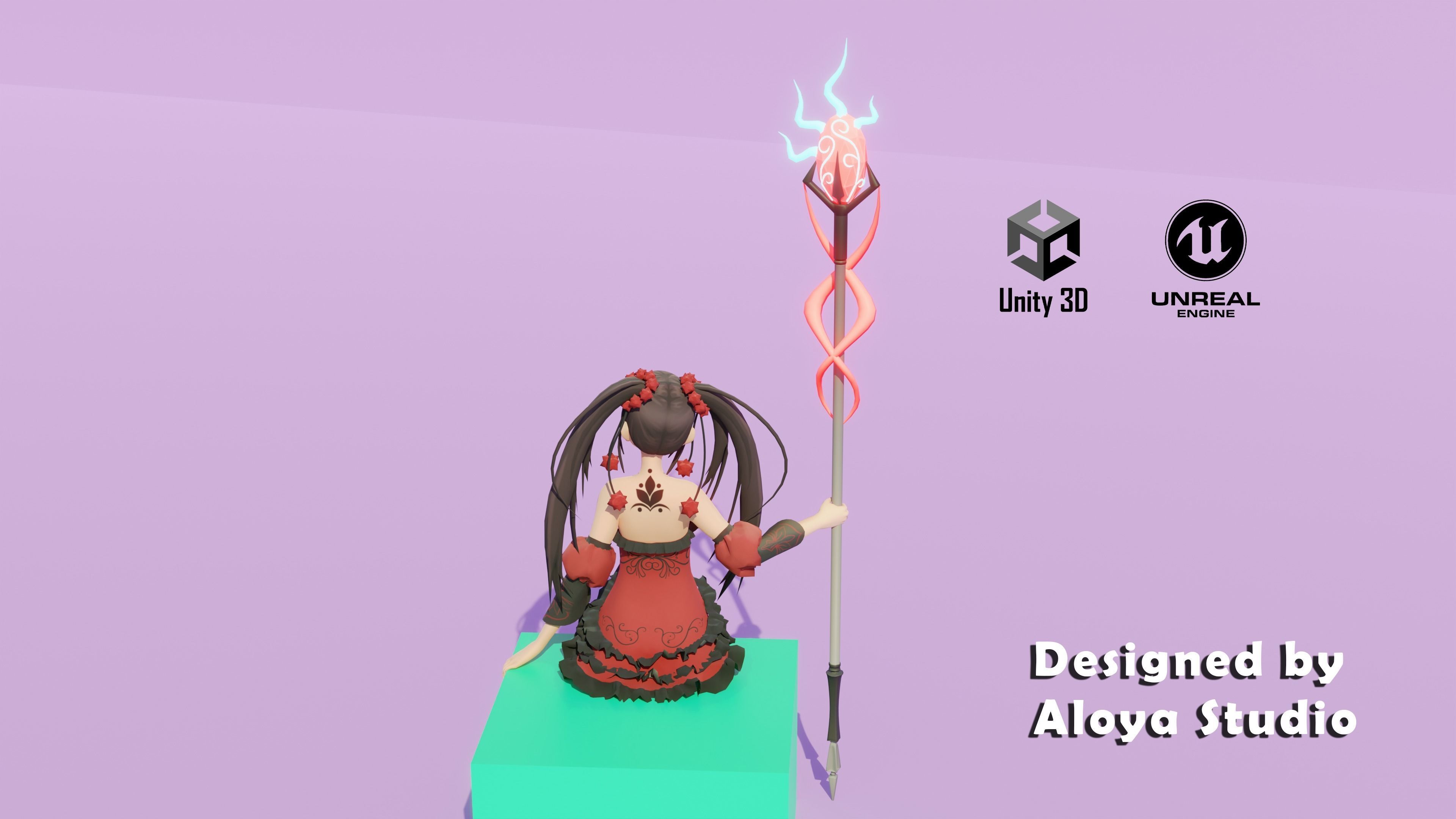 Anime Female Magical Fantasy - Ready to Unity - Unreal Engine Low-poly 3D model_12