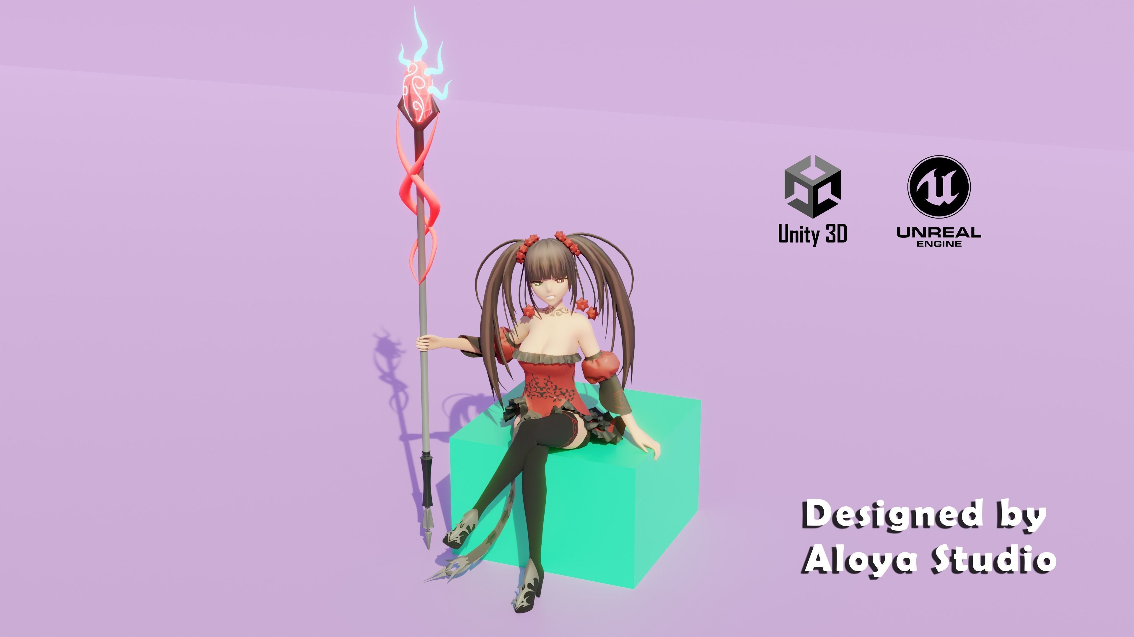 Anime Female Magical Fantasy - Ready to Unity - Unreal Engine Low-poly 3D model_9