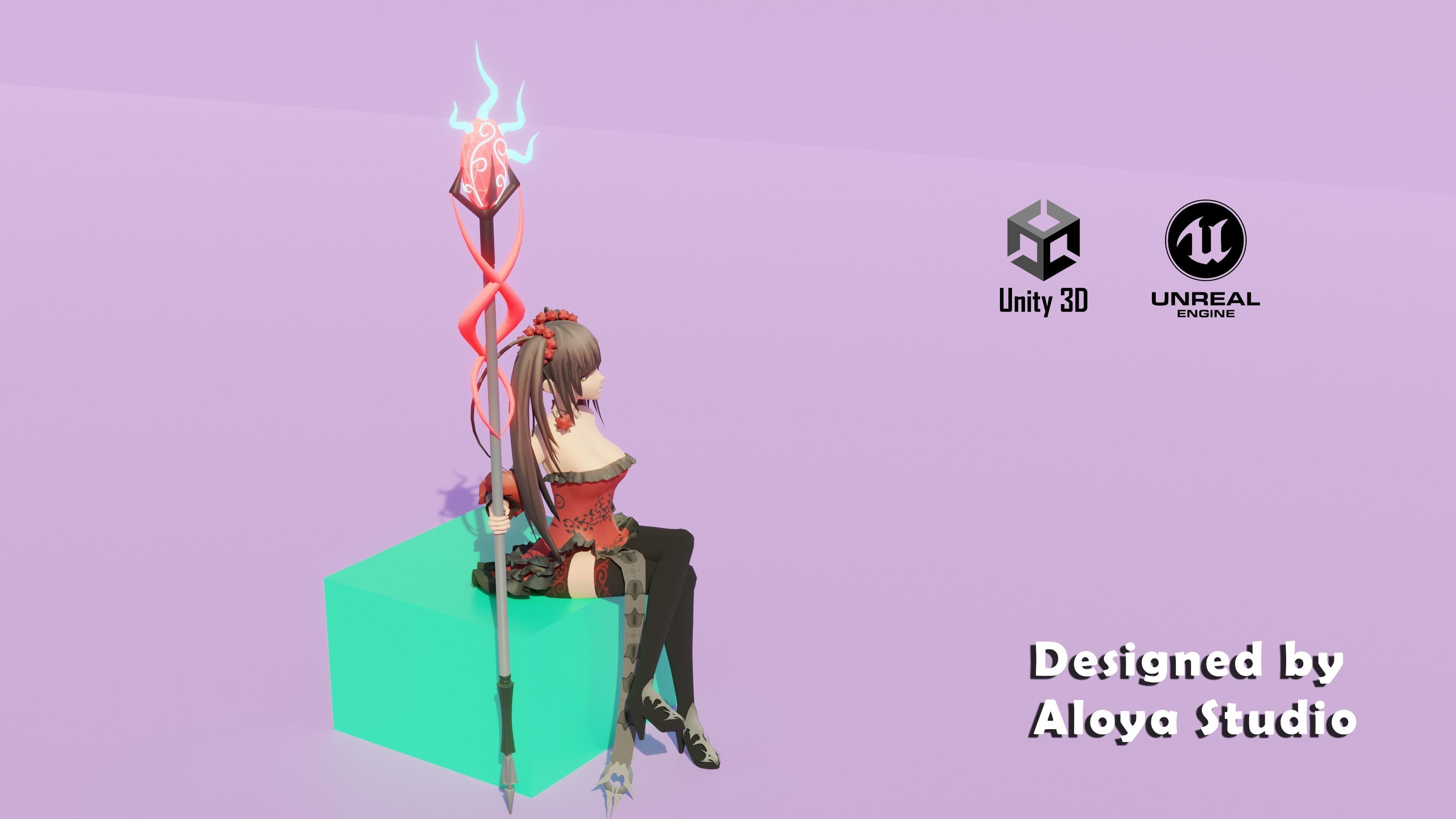 Anime Female Magical Fantasy - Ready to Unity - Unreal Engine Low-poly 3D model_11