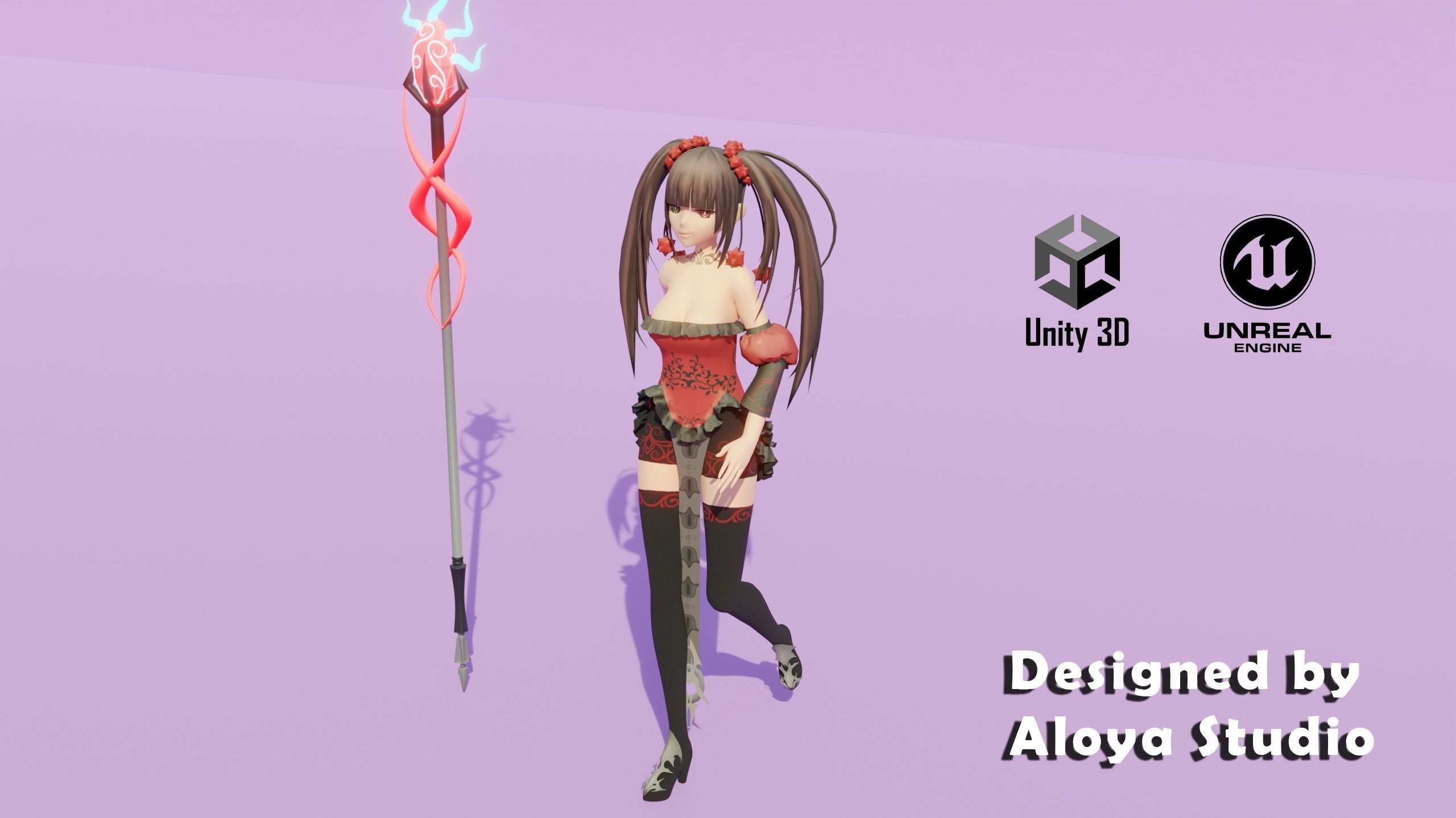 Anime Female Magical Fantasy - Ready to Unity - Unreal Engine Low-poly 3D model_6