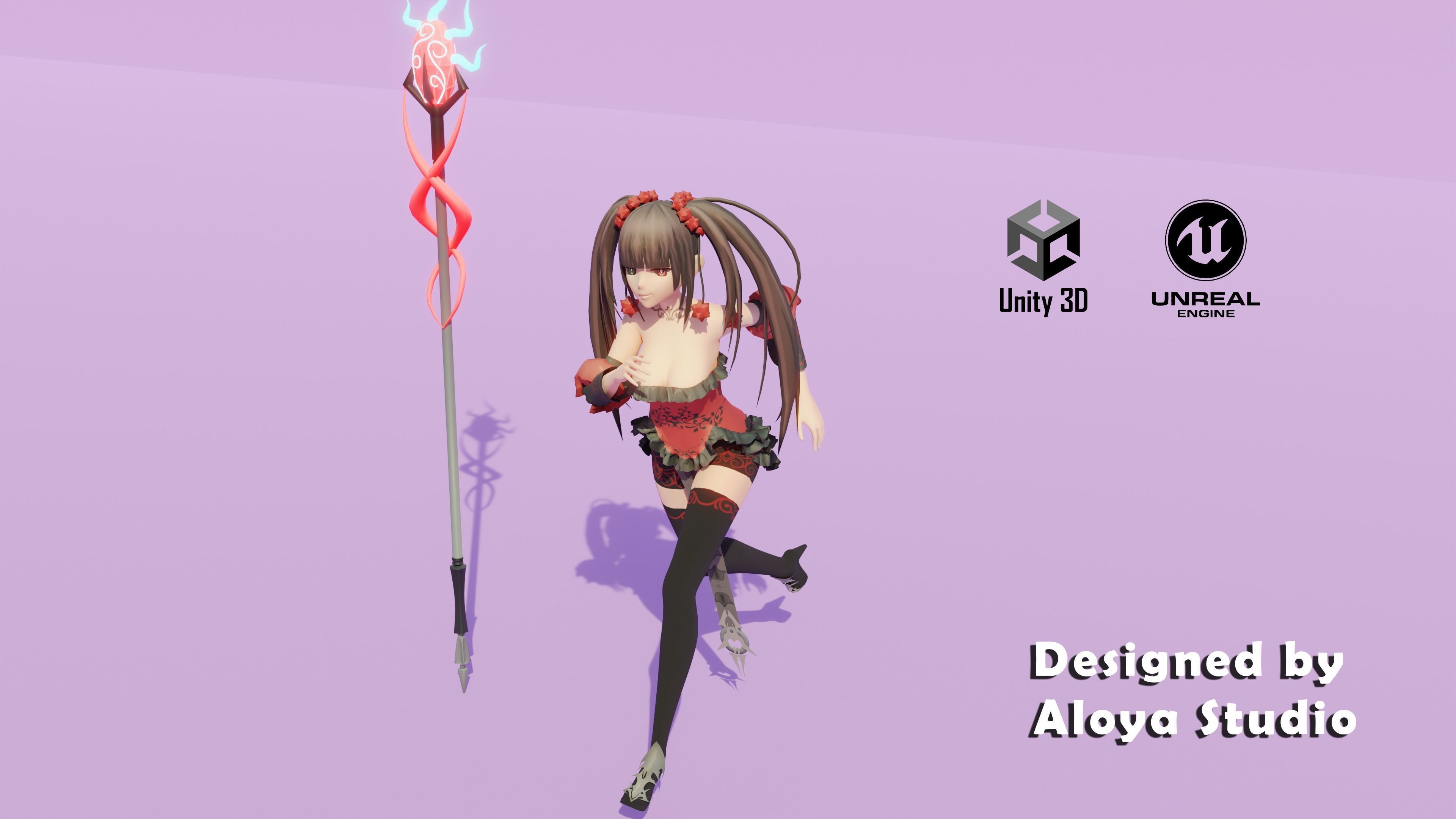 Anime Female Magical Fantasy - Ready to Unity - Unreal Engine Low-poly 3D model_7