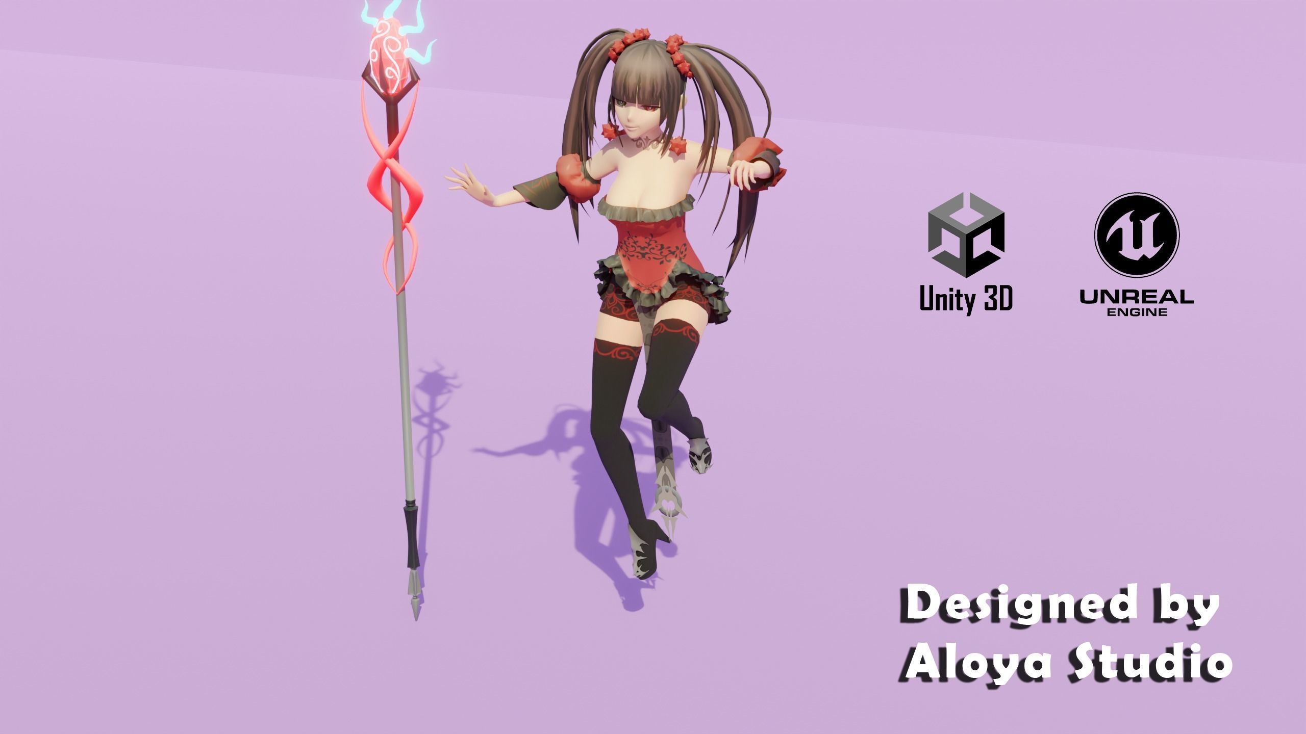 Anime Female Magical Fantasy - Ready to Unity - Unreal Engine Low-poly 3D model_8