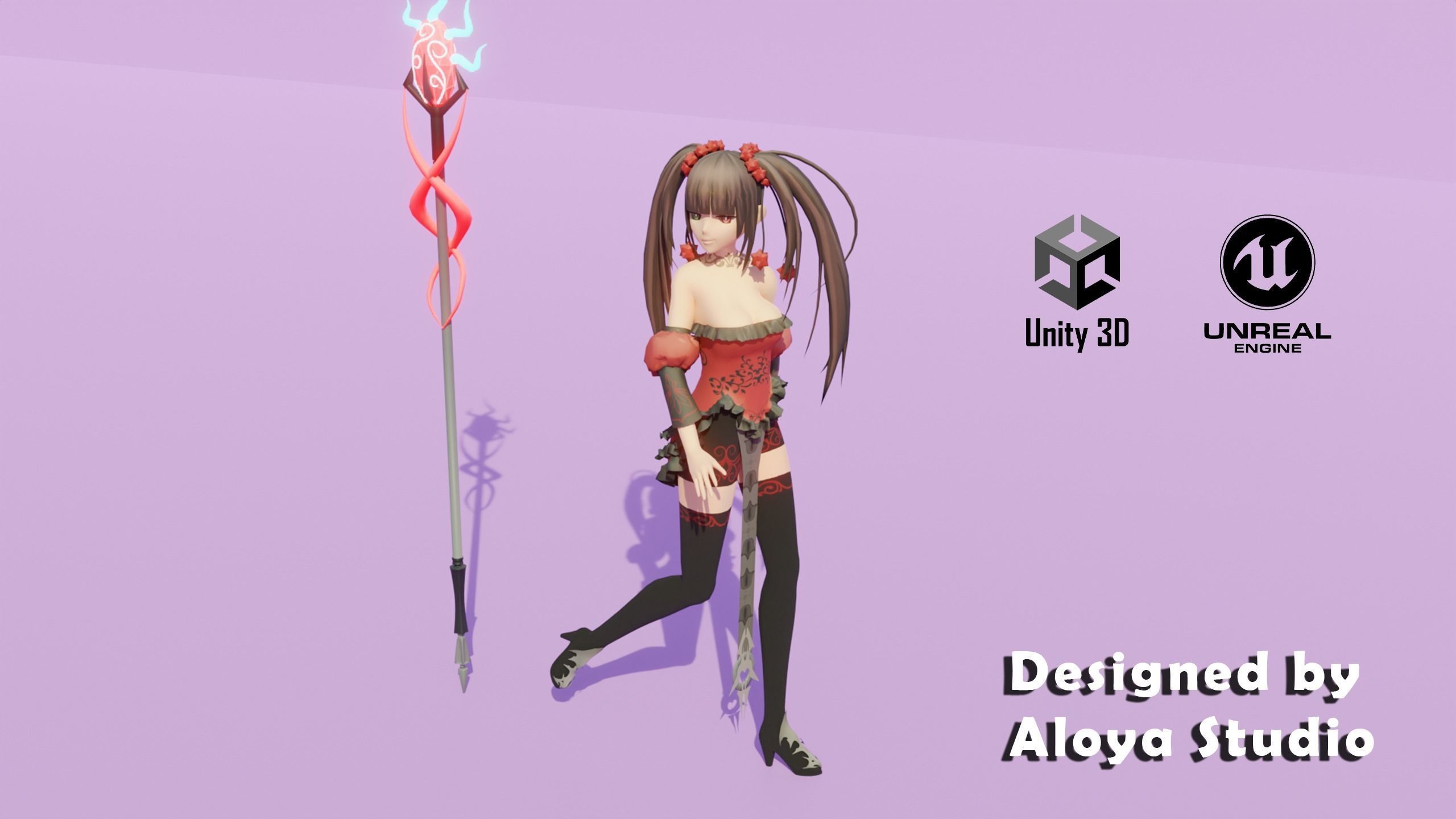 Anime Female Magical Fantasy - Ready to Unity - Unreal Engine Low-poly 3D model_4