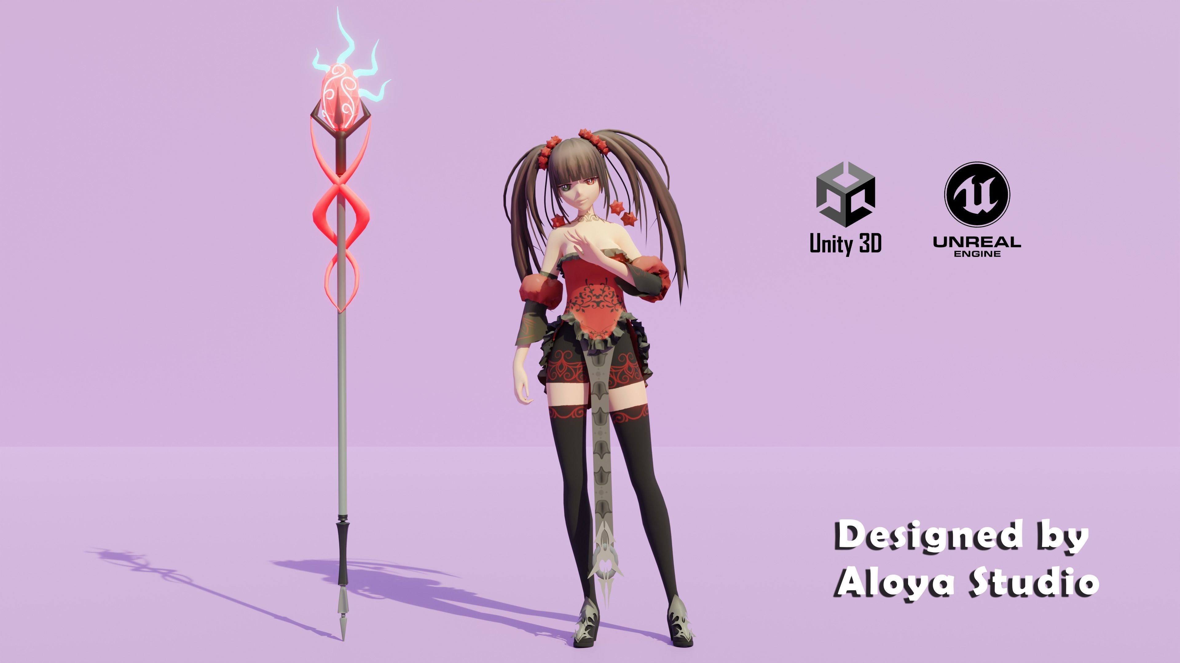 Anime Female Magical Fantasy - Ready to Unity - Unreal Engine Low-poly 3D model_3