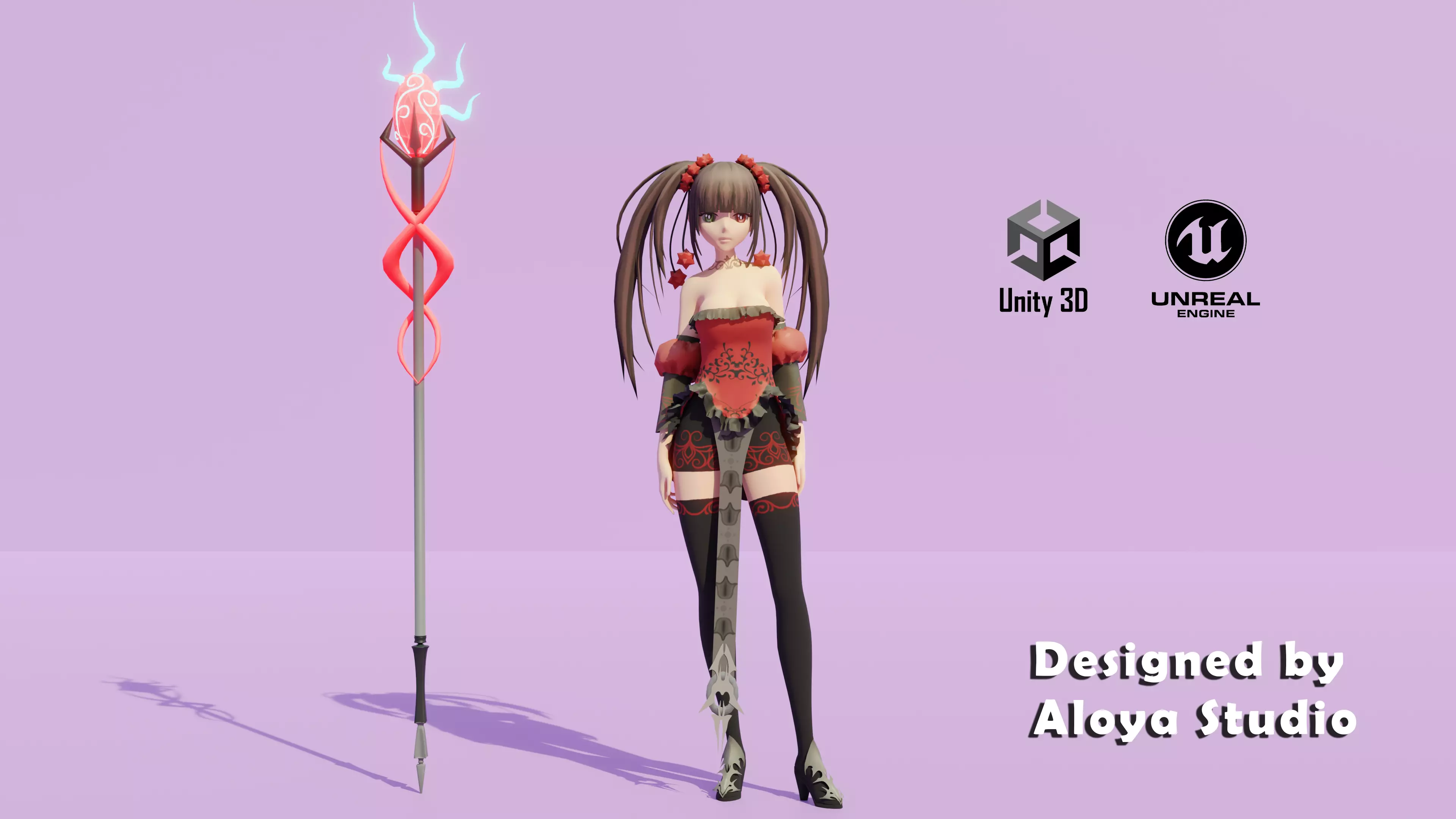 Anime Female Magical Fantasy - Ready to Unity - Unreal Engine Low-poly 3D model_0